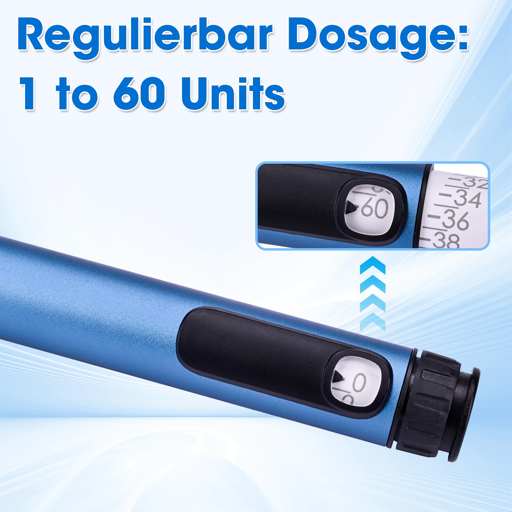Penna per insulina da 60 unit compatibile con cartucce da 3 ml, penna dosatrice di precisione riutilizzabile con custodia per penna di insulina, V3 Peptide per uso quotidiano, leggera e portatile, blu