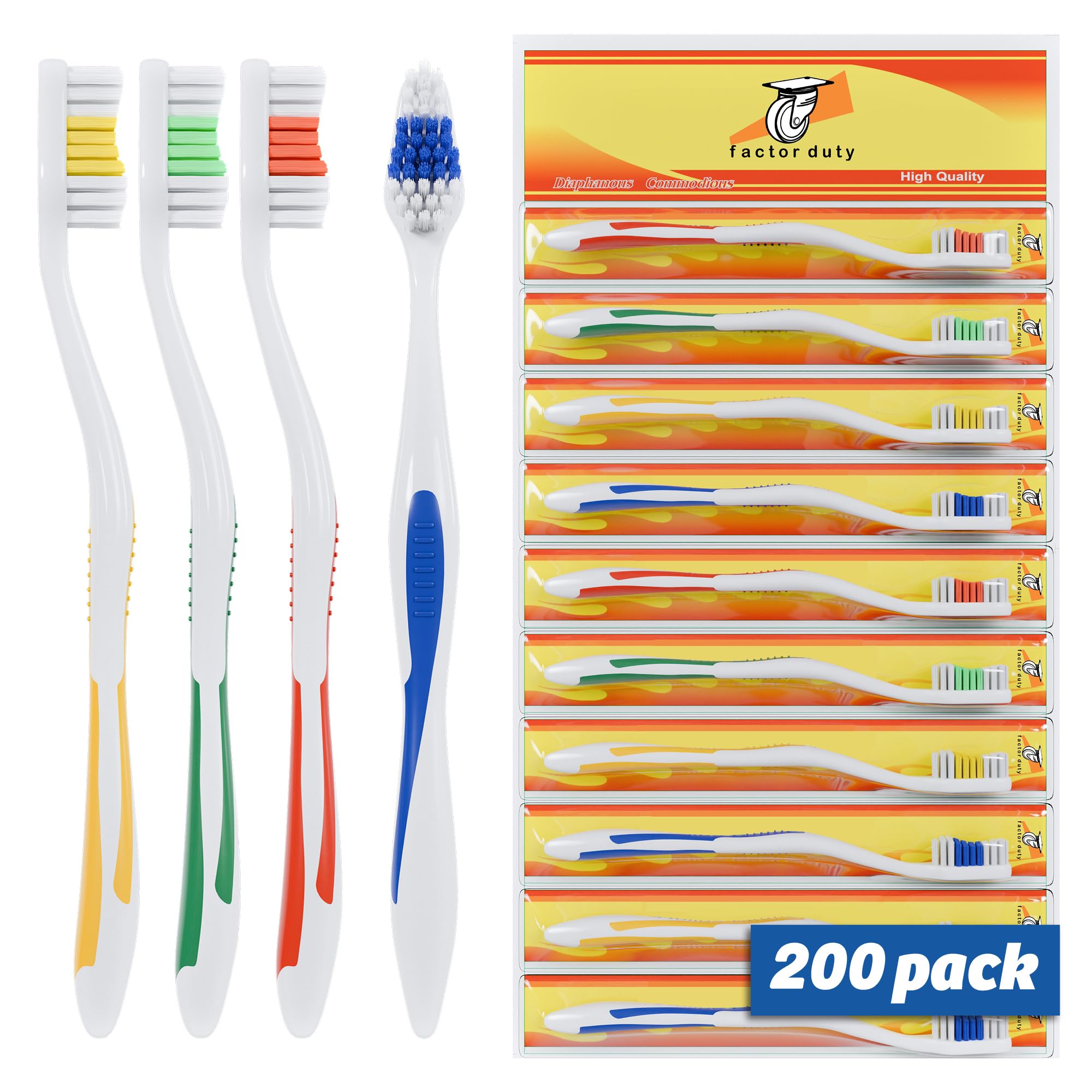 FactorDuty Lotto di 200 spazzolini FactorDuty all'ingrosso Spazzolino da denti standard classico medio morbido all'ingrosso