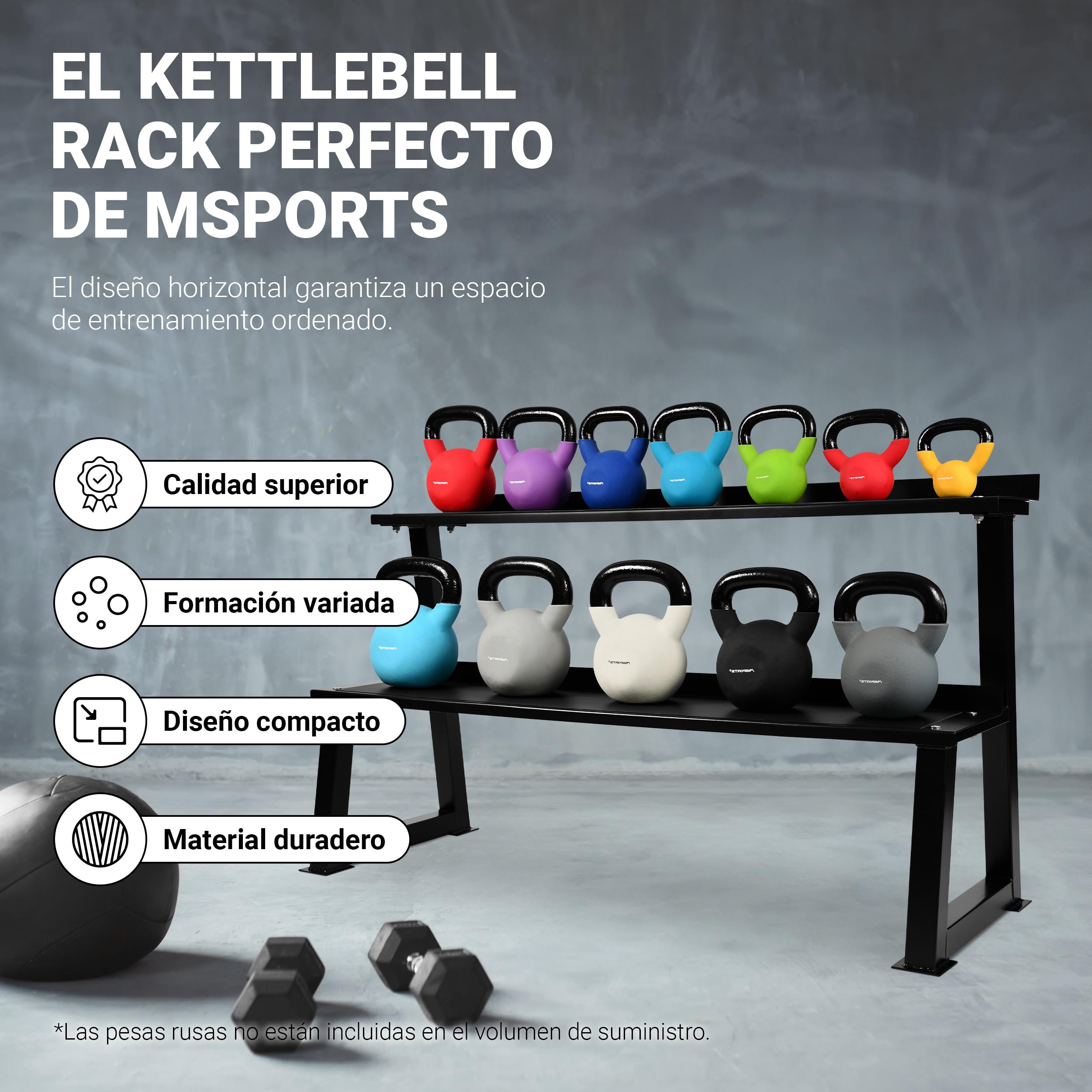 MSPORTS Rack para pesas rusas (2 niveles, para 14 pesas, acero negro), color negro
