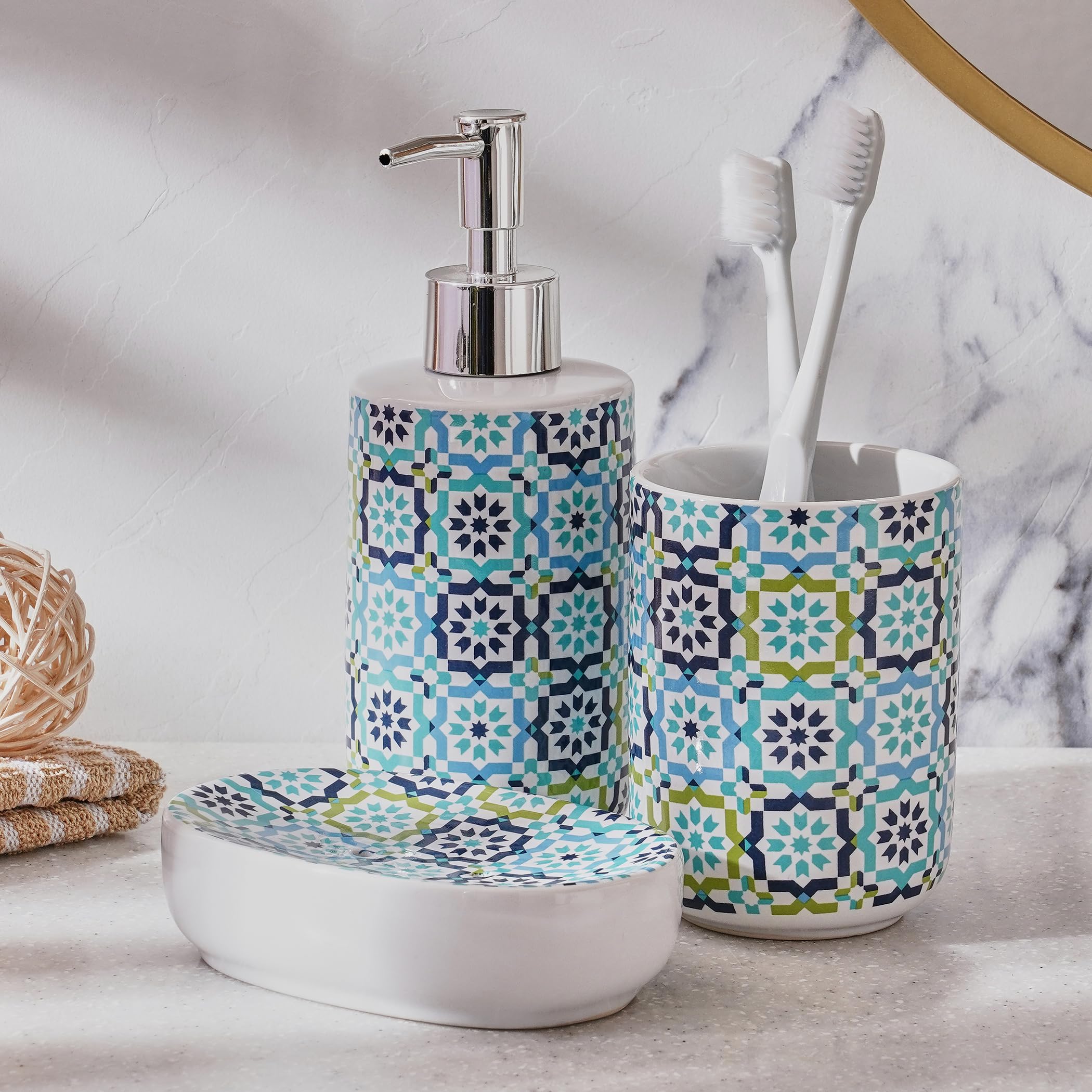 Home Centre Petrichor Omega 3Pcs Printed Ceramic Bathroom Set (B0CQTBVKHF) Amazon Price History, Amazon Price Tracker