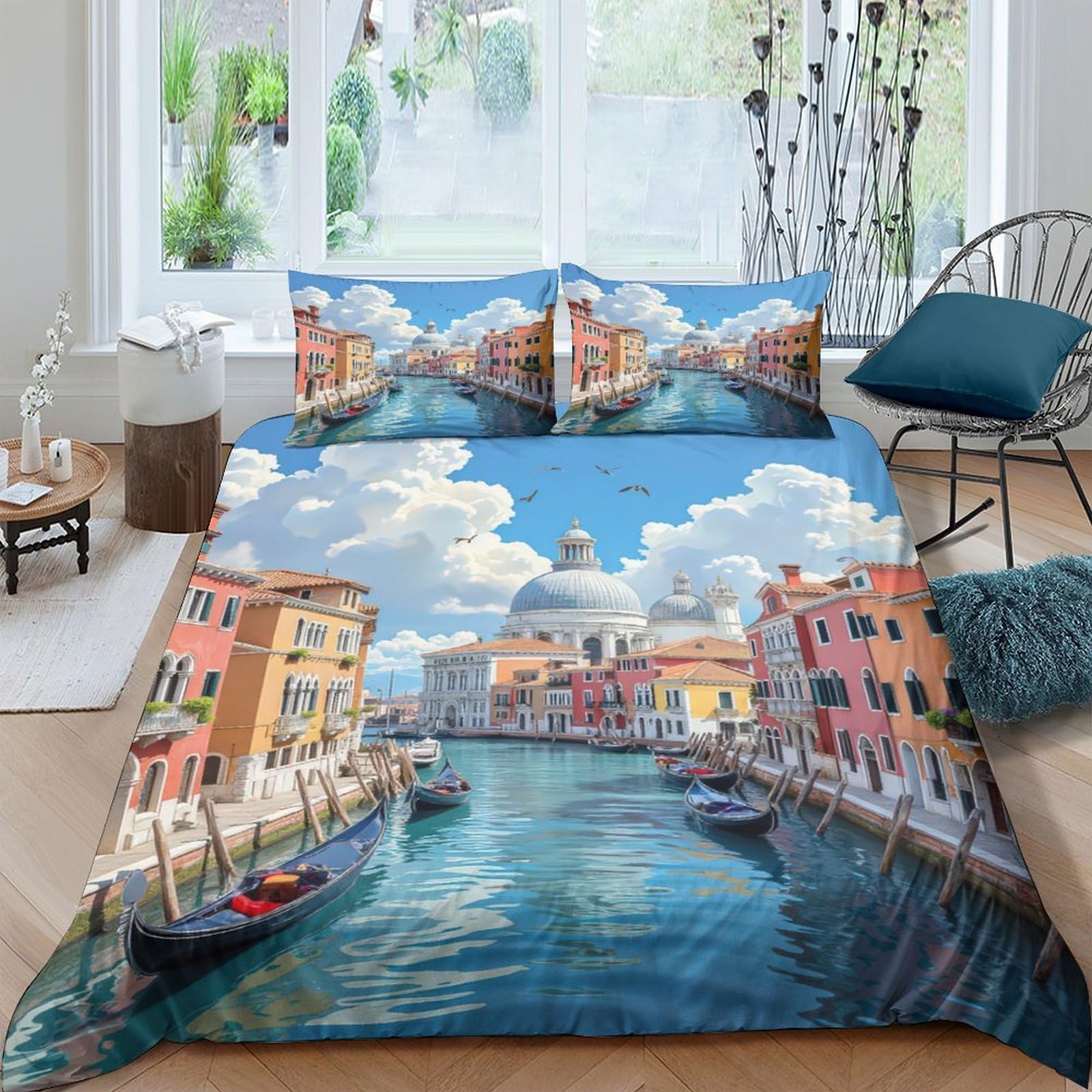Ctjqhvkz Style-5 3D Printed Venice Canal Fitted Sheet Microfiber Soft Breathable Italy Scenery Bed Cover For Bedroom Guestroom Decor Single（135X200cm）
