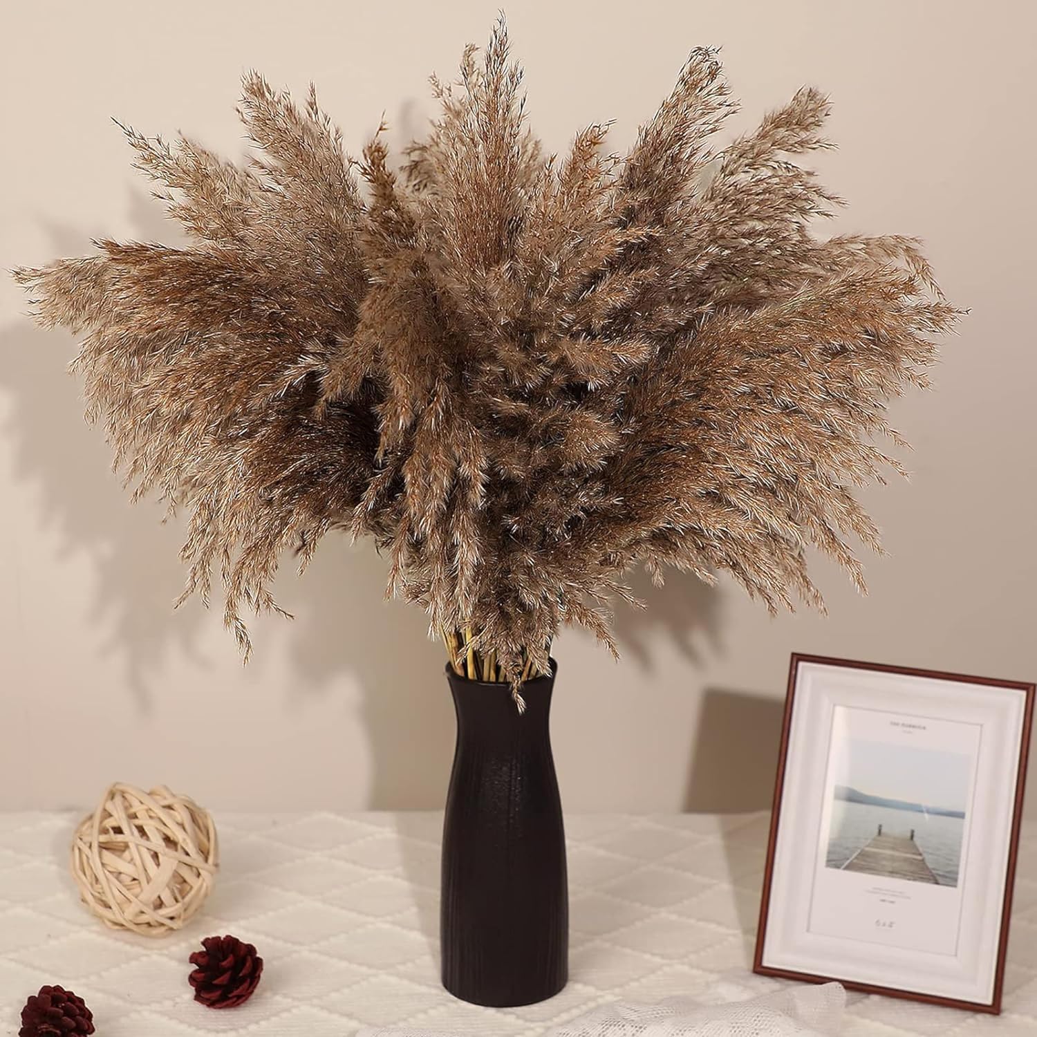 Natural Dried Pampas Grass 18"/1.5 Feet Tall Dried Pampas Grass Fluffy Stems Plants Floor Vase Filler for Home,Office,Bedroom,Table Corner Decoration – Pack of 10-picture-14