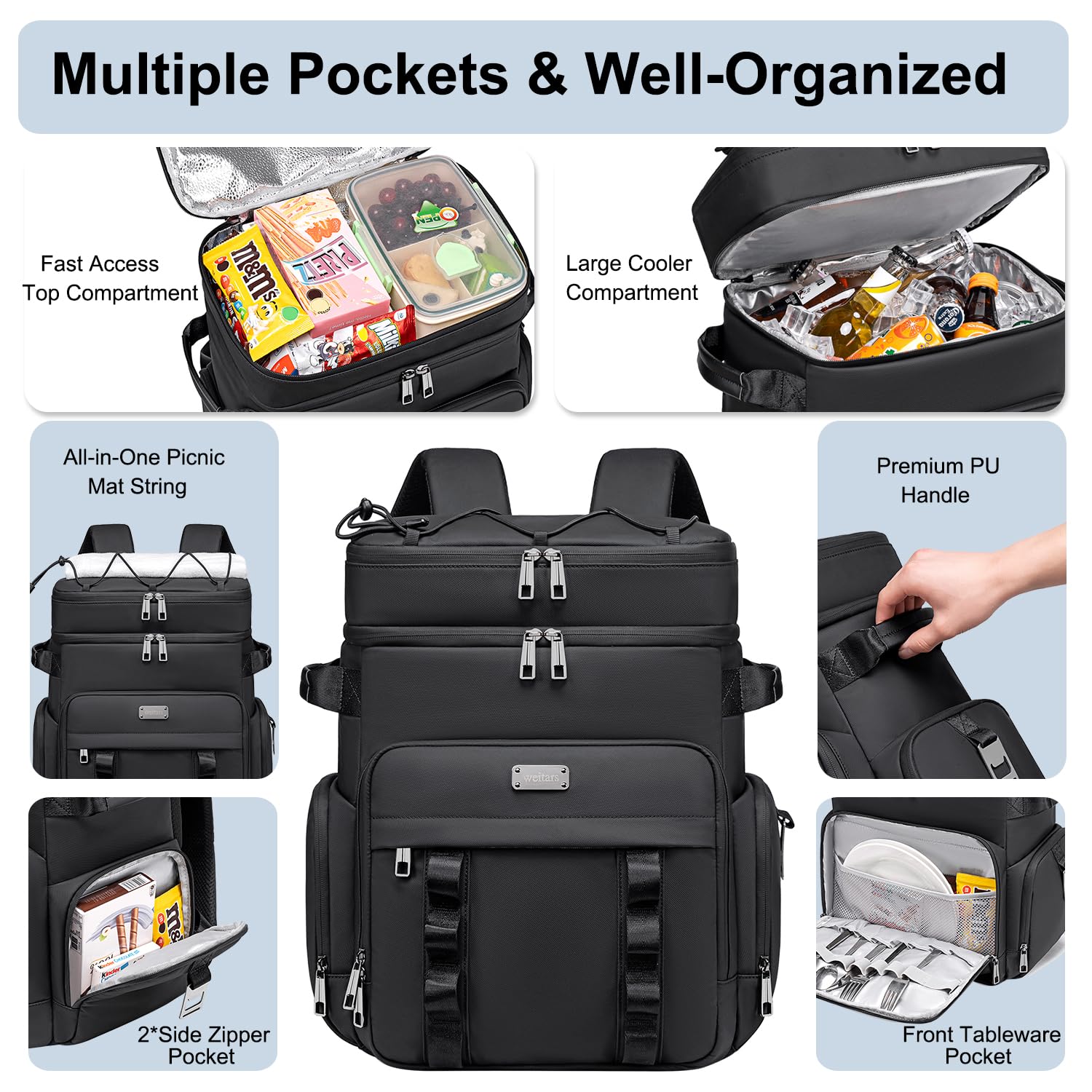 Mochila térmica aislada, bolsa térmica suave impermeable de doble cubierta, mochila enfriadora a prueba de fugas para hombres y mujeres para viajes, campamento, picnic, playa, picnic, al aire 2