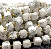 Vista 6 de ABCGEMS Cuentas de howlita blanca California (una técnica de corte revolucionaria aporta un aspecto más dinámico a un cubo tradicional) piedra