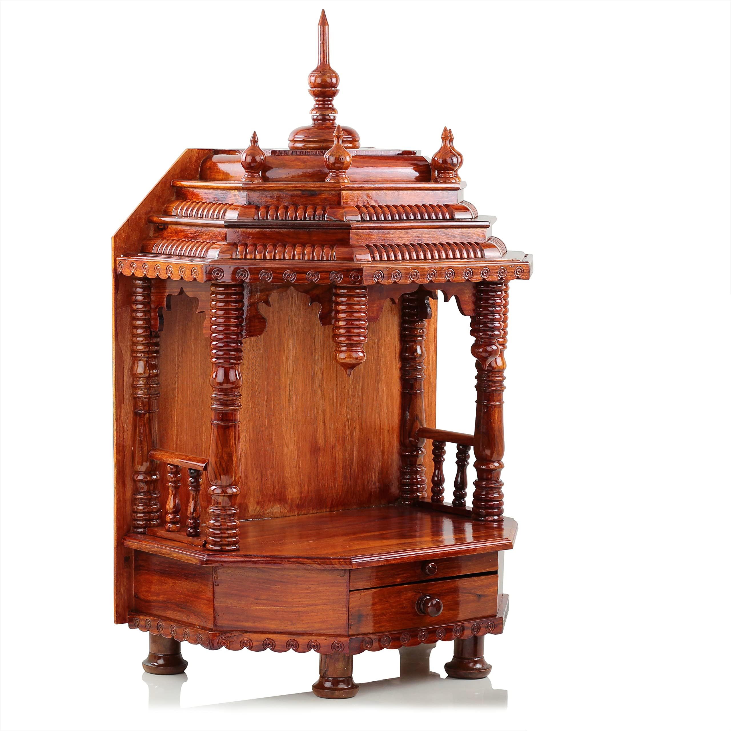 Nagina International Premium Hand Made Wooden Temple | Wooden Indian Mandir | Symbolic God House | Seat Of God (Large Rosewood)