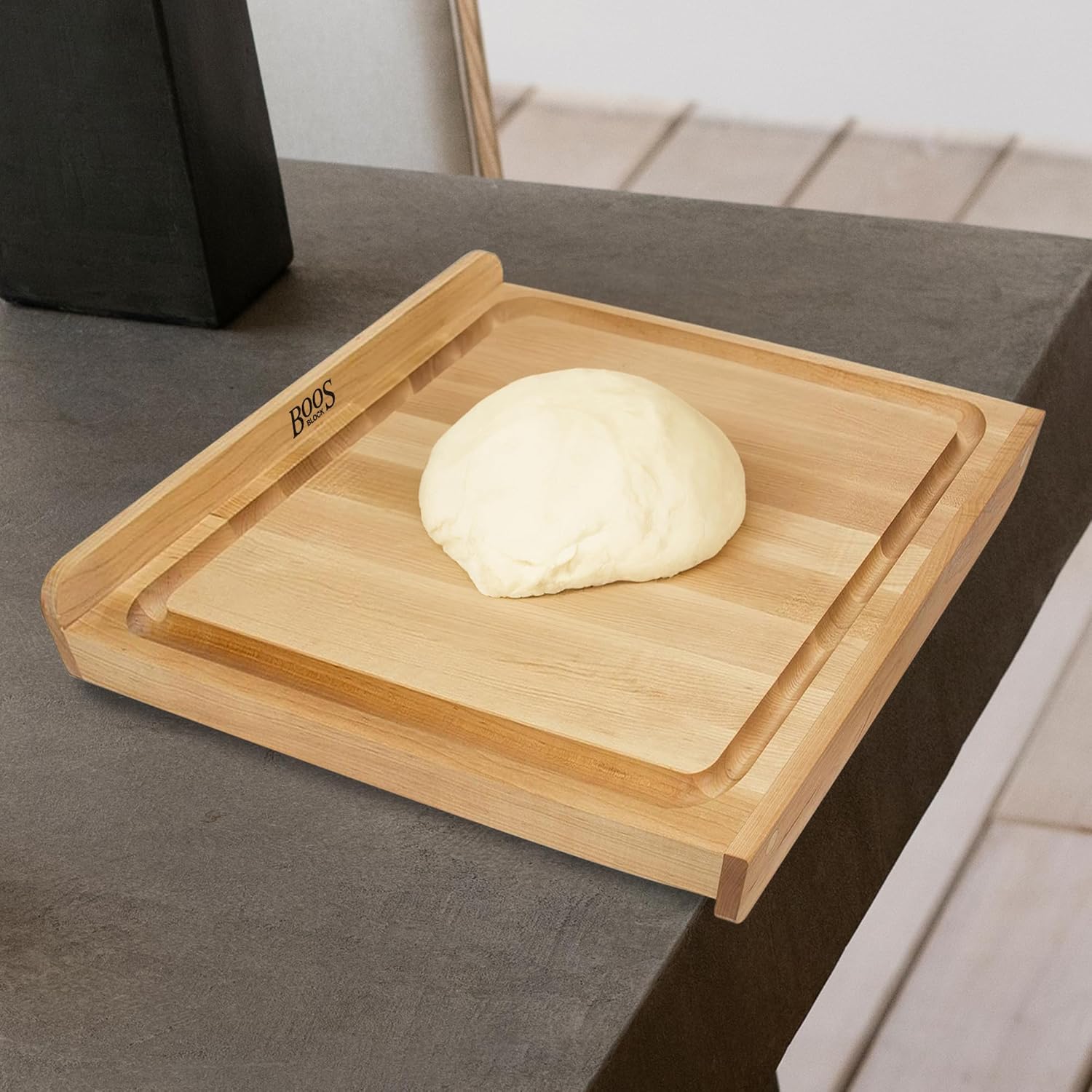 John Boos Countertop Series Rectangular Wooden Maple Cutting Board 17.75”x17.25” – 1.25” Thick, 13-lb Reversible Butcher Block with Juice Groove, Counter Lip & Edge-Grain – Made in the USA