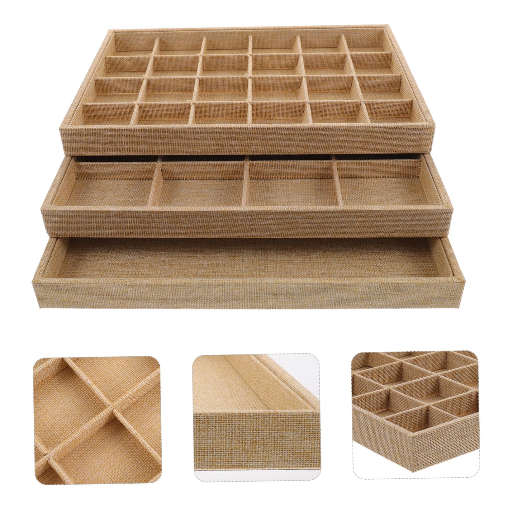 Alipis Organizador De Joyas Bandeja 3 Piezas Lino, Caja Organizadora Para Collares, Anillos y Pendientes, Portátil y Funcional Para Mujeres, Adecuado Para Almacenamiento y Exhibición Hogar