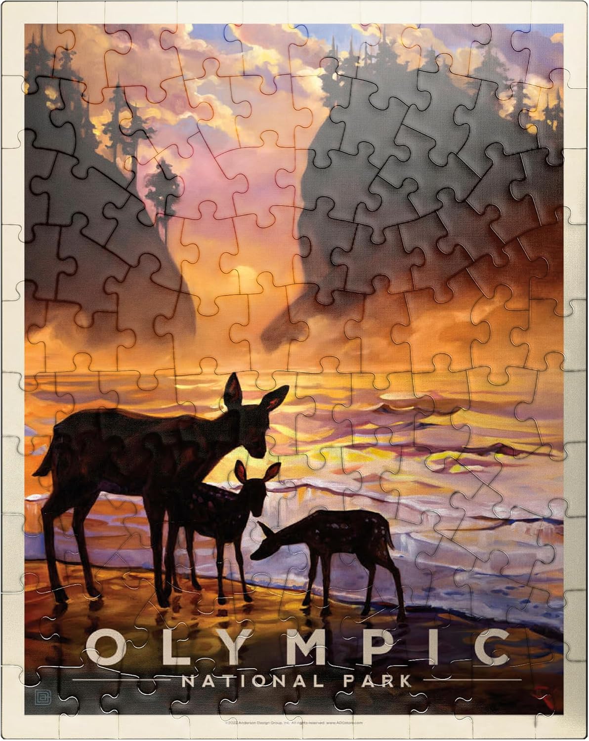 MyPuzzle Olympic National Park: Magical Moment, Vintage Poster - Premium 100 Piece Jigsaw Puzzle for Adults