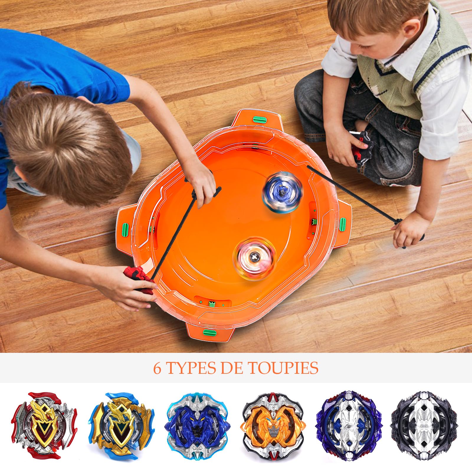 Burst Arène Set, 6 toupies et 2 lanceurs, Stadium de Combat pour Les Enfants à partir de 6 Ans, Cadeau de Jeu pour Les garçons L'orange