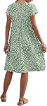 WNEEDU Women Summer Dresses Short Sleeve Knee-Length Round Neck Loose Dress