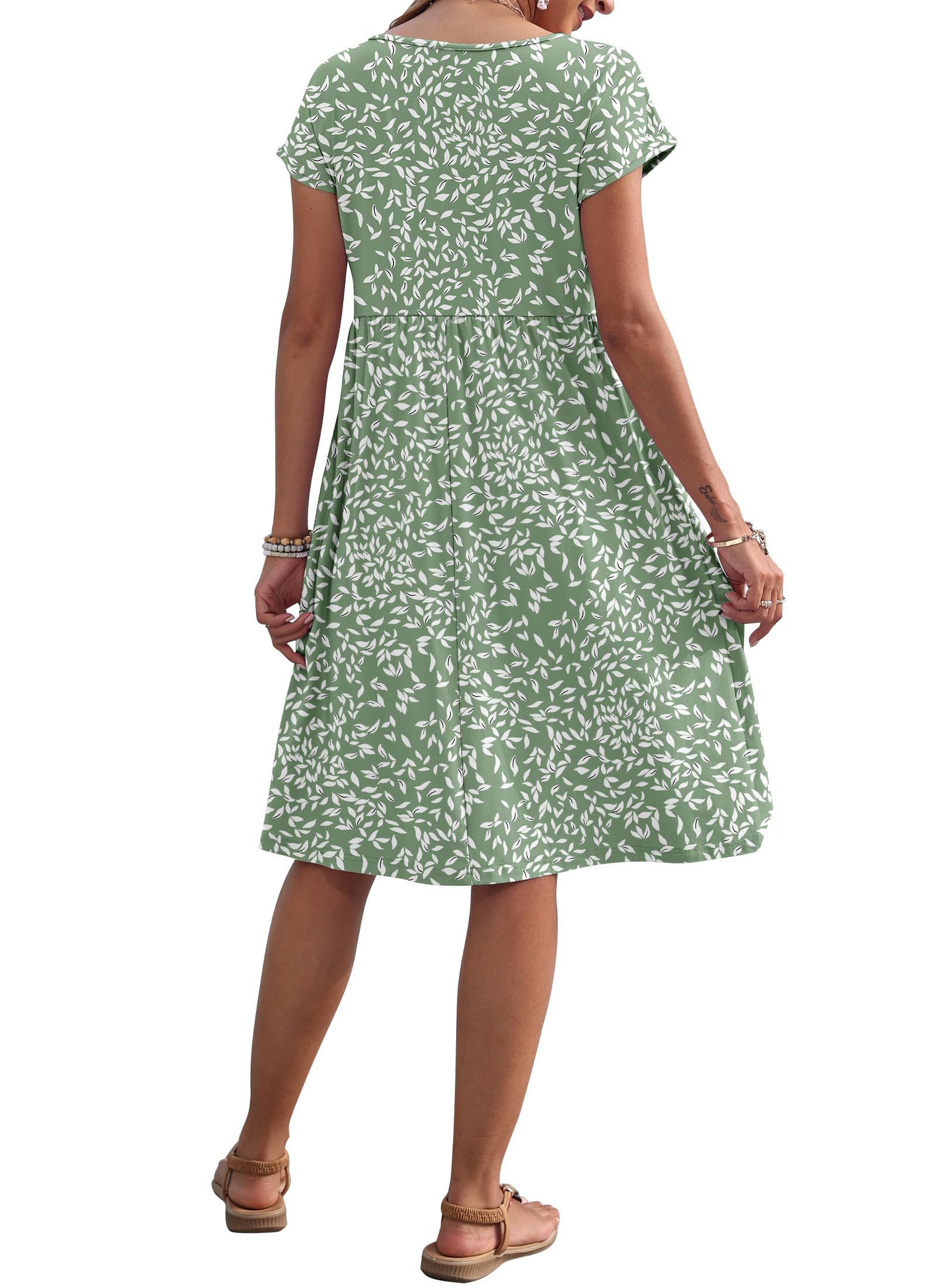 AUSELILY Vestito Estivo da Donna a Maniche Corte Abiti Casual Larghi Abito al Ginocchio con Scollo a Girocollo e Tasche