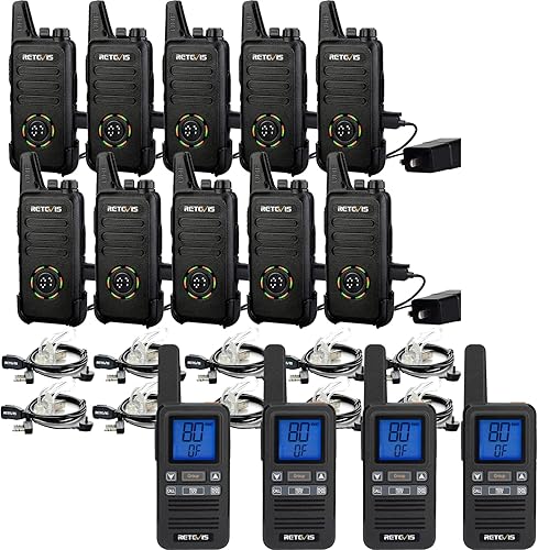 Retevis RT22s Walkie Talkies Long Range (10 Pack) Bundle with RB67 Mini Walkie Talkies for Adults (4 Pack),Hands Free Walkie Talkies for Healthcare