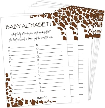 Baby Shower Games - Cowboy Baby Alphabet Game for 30 Guests with Game Cards, Gender Reveal Games 27