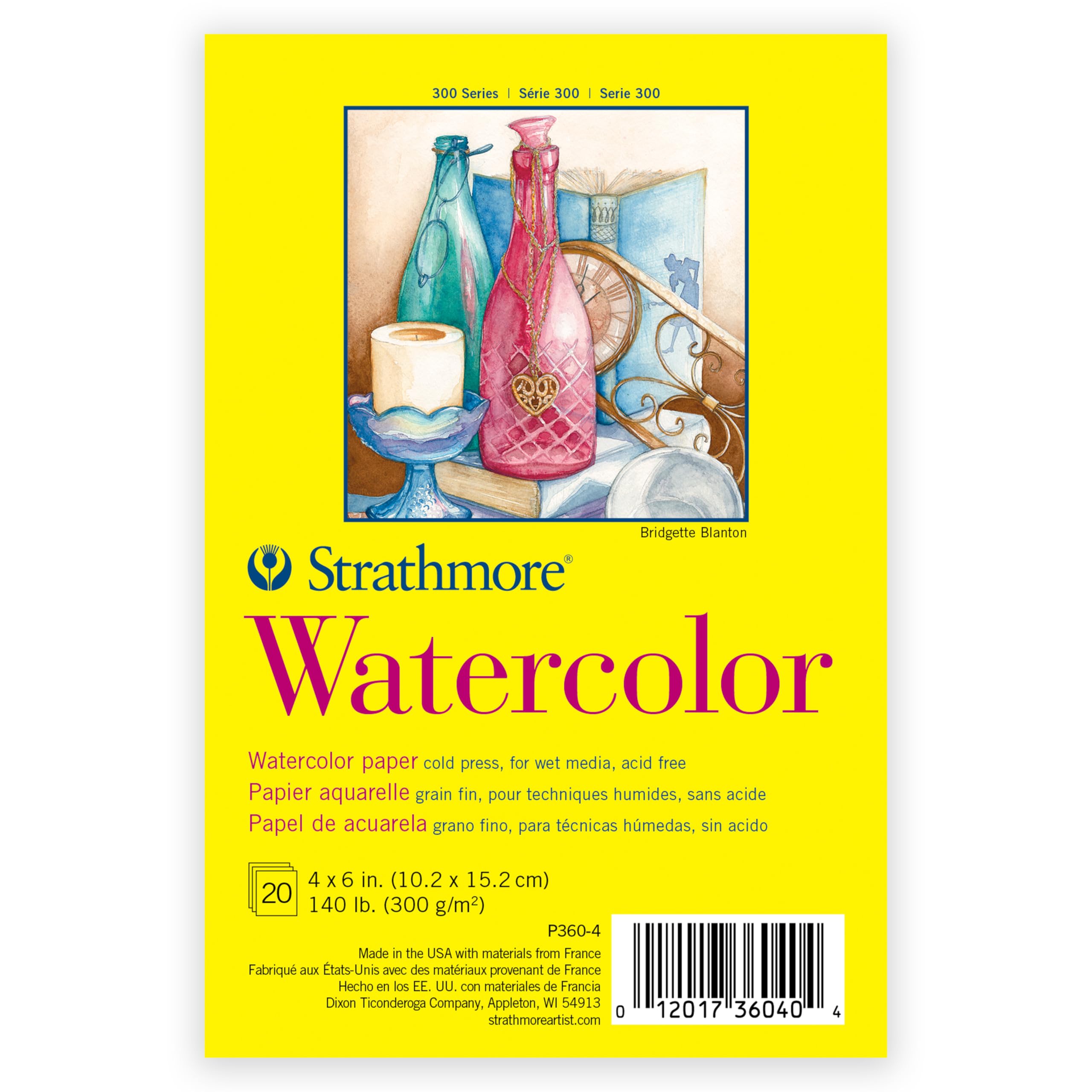 300 Series Watercolor Paper Pad, Tape Binding, 20 Sheets, White, 4x6 inch, 1 Count