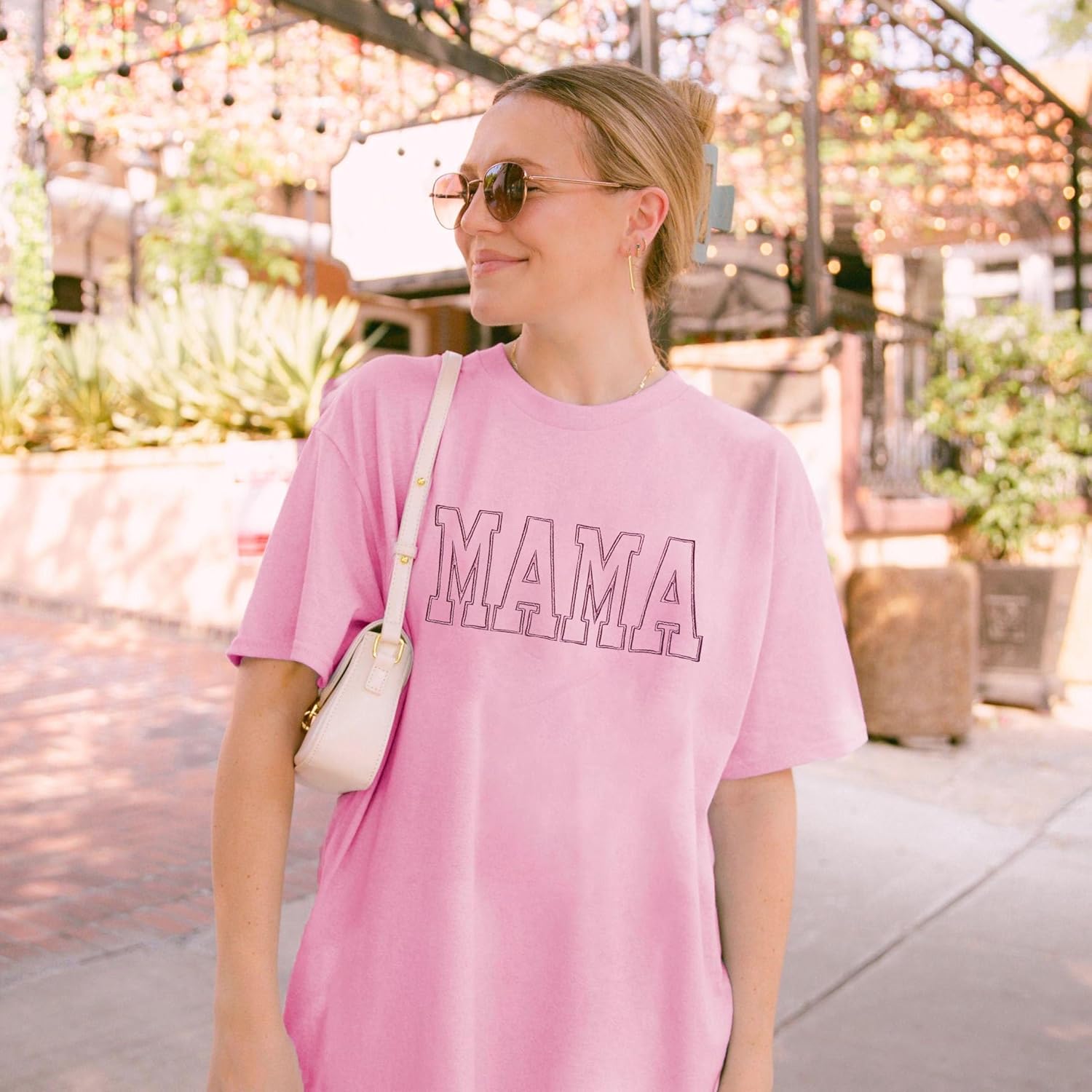 Mama Shirt Women Mama Embroidered Shirts Oversized T-Shirts Trendy Mom Short Sleeve Tee Tops - Image 2