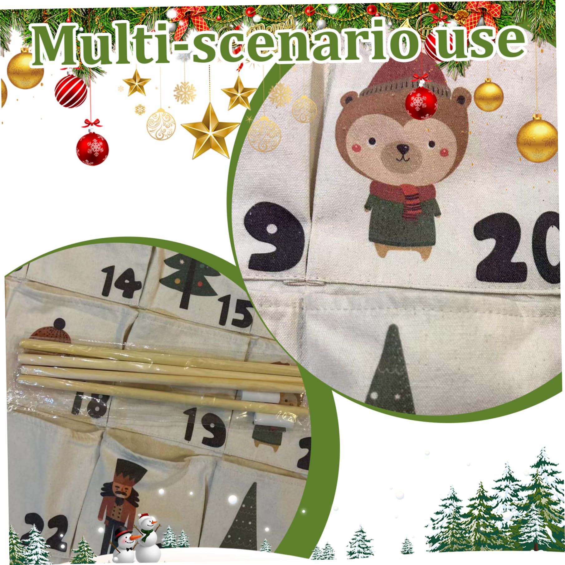 Gcroet Calendario dell'Avvento da Appendere con 24 Tasche. Calendario dell'Avvento di Natale, Organizer Vuoto, riempibile, Portatile, per Decorazioni Natalizie su Porta o Parete..