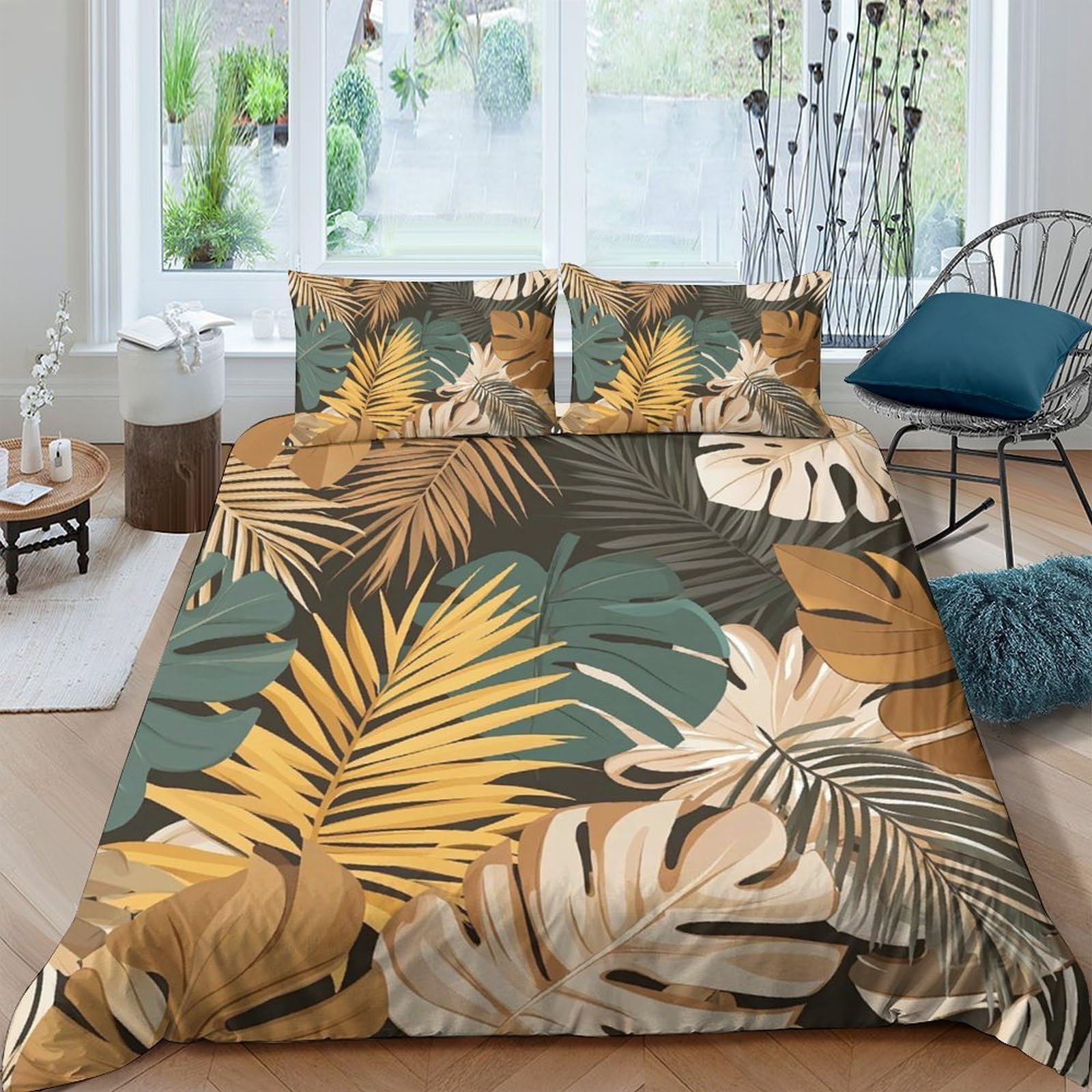 Ctjqhvkz Style-6 3D Printed Tropical Leaf Fitted Sheet Microfiber Soft Anti-Slip Jungle Palm Bed Cover For Bedroom Guest Room Decor Single（135X200cm）