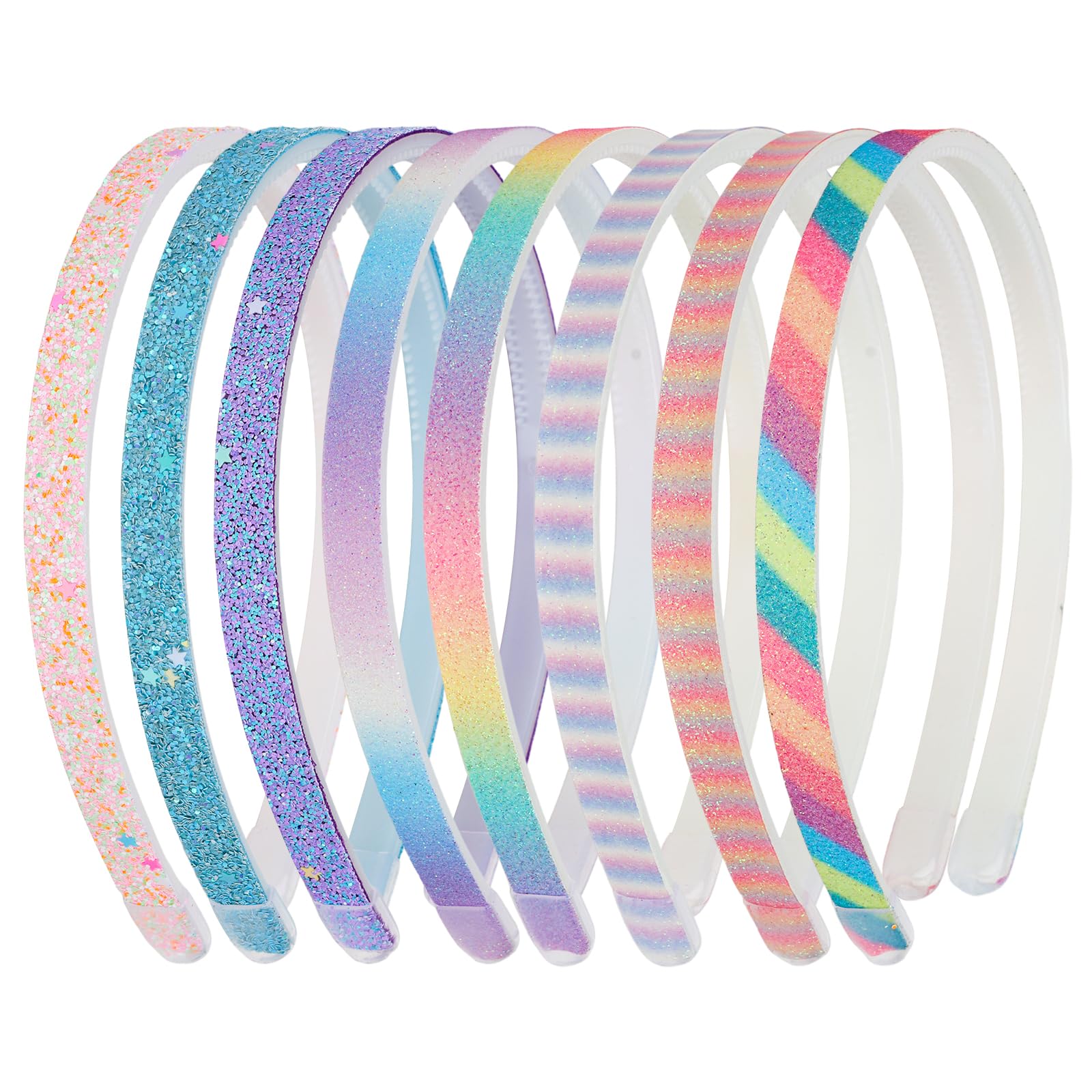8 fasce per capelli glitterate per ragazze, fasce per capelli arcobaleno sottili con denti scintillanti accessori per capelli con paillettes colorate per bambini e donne