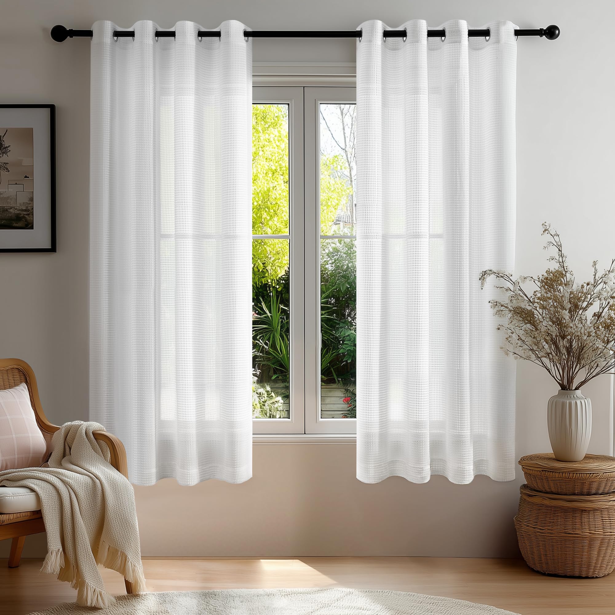 Deconovo Stores Gardinen mit Ösen Gardine Wohnzimmer Vorhang Schlafzimmer Transparent Voile Vorhänge Ösenvorhang Gardinenschal