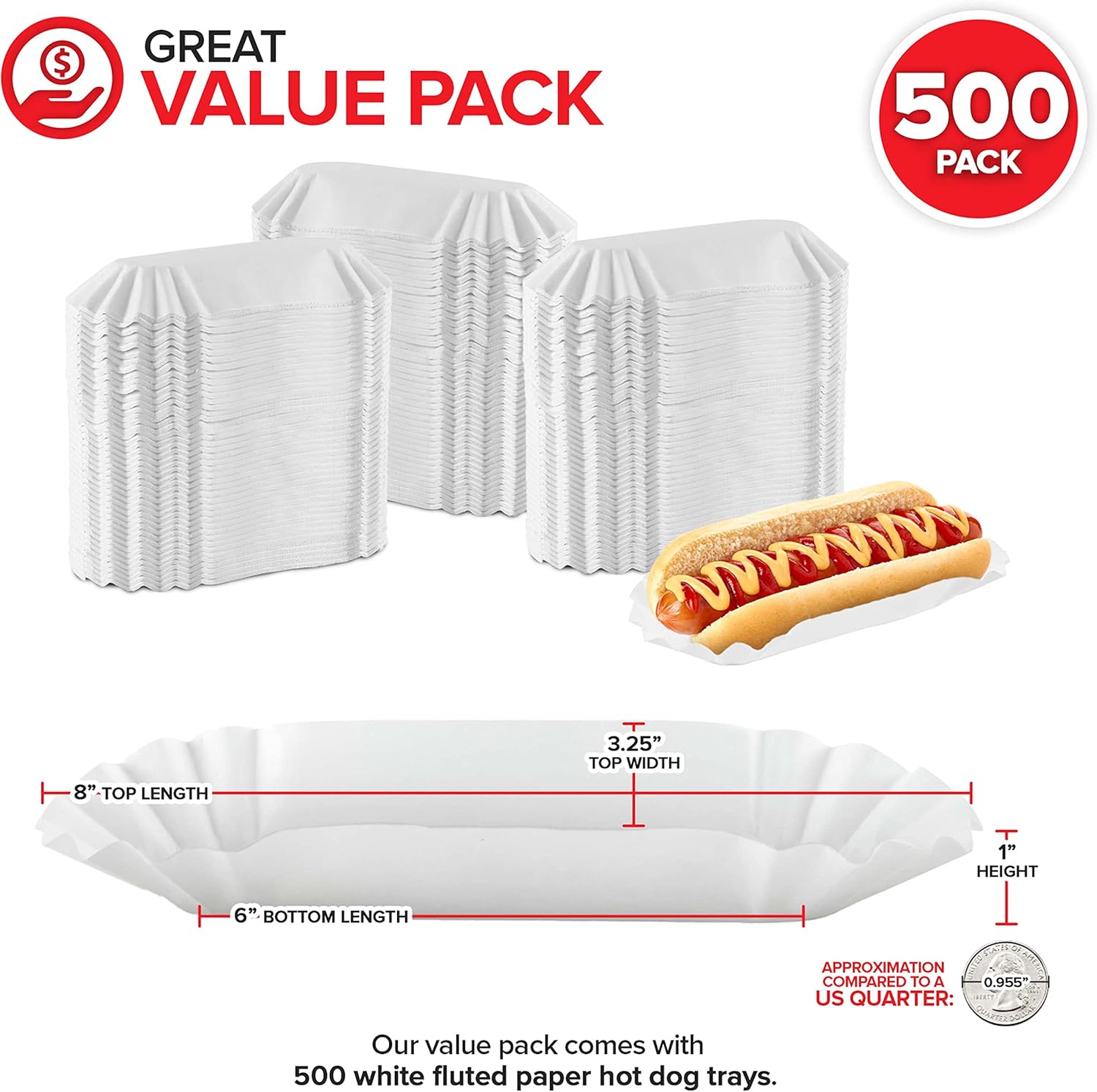 Buy Stock Your Home Fluted Hot Dog Trays (500 Pack) 6” Fluted Paper Hot