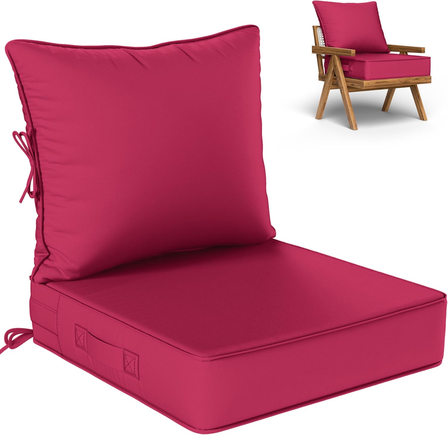 Outdoor Seat Cushion Set 24 L × 24 W × 5 H Inch Waterproof & Fade Resistant Patio Furniture Cushions with Removable Cover with Handle and Straps for Sofa Chairs, Chairs, Pink