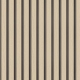 Arthome Wood Slat Wallpaper 17''x393'' Peel and Stick self Adhesive Wood Wallpaper PVC Vinyl Decorative Removable Wallpaper Waterproof Faux Wood Grating Stripe Contact Paper for Living Room (Oak)