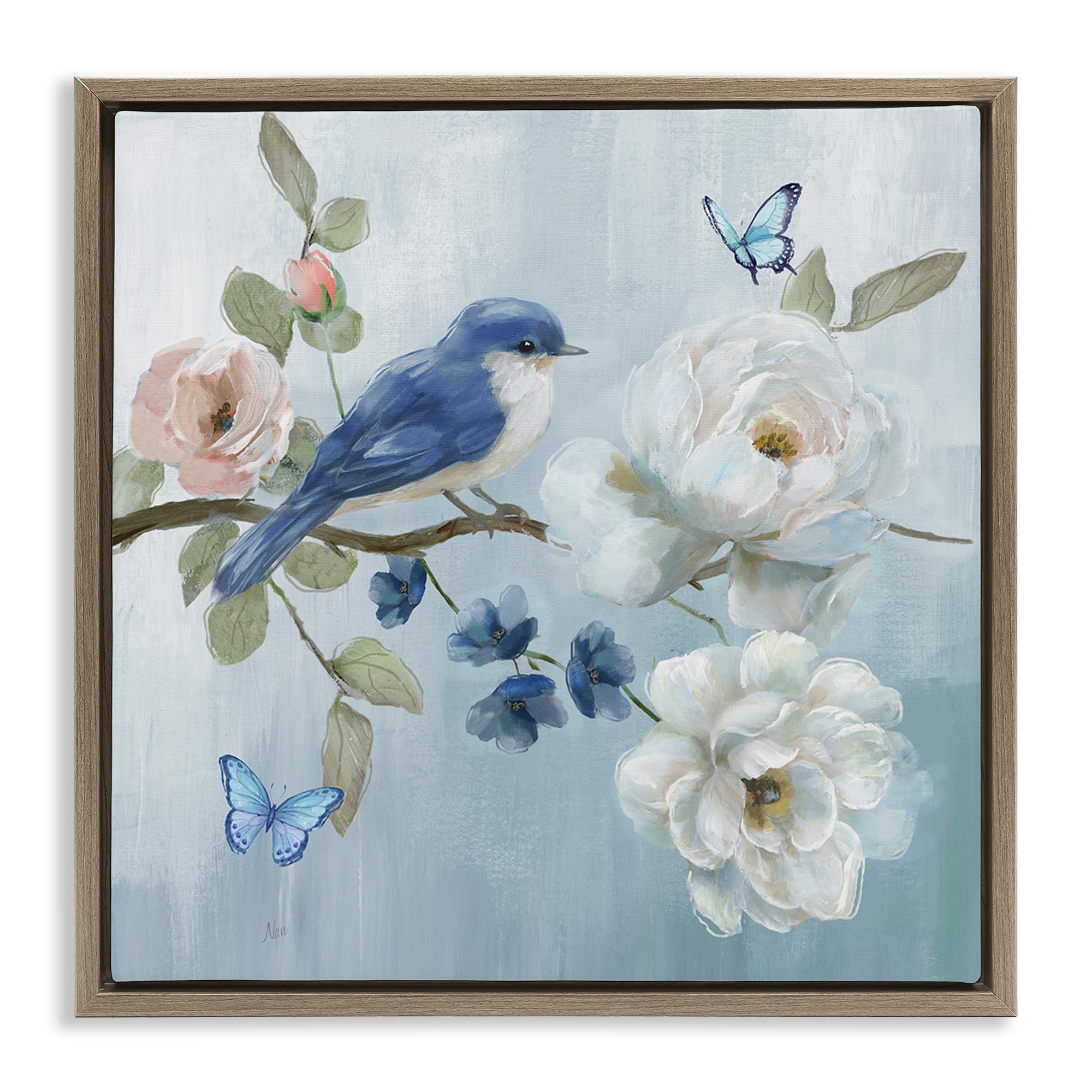 Stupell Industries Montalcino Elm (Textured) 'Blue Bird Tranquility'| Floating Frame Canvas Art