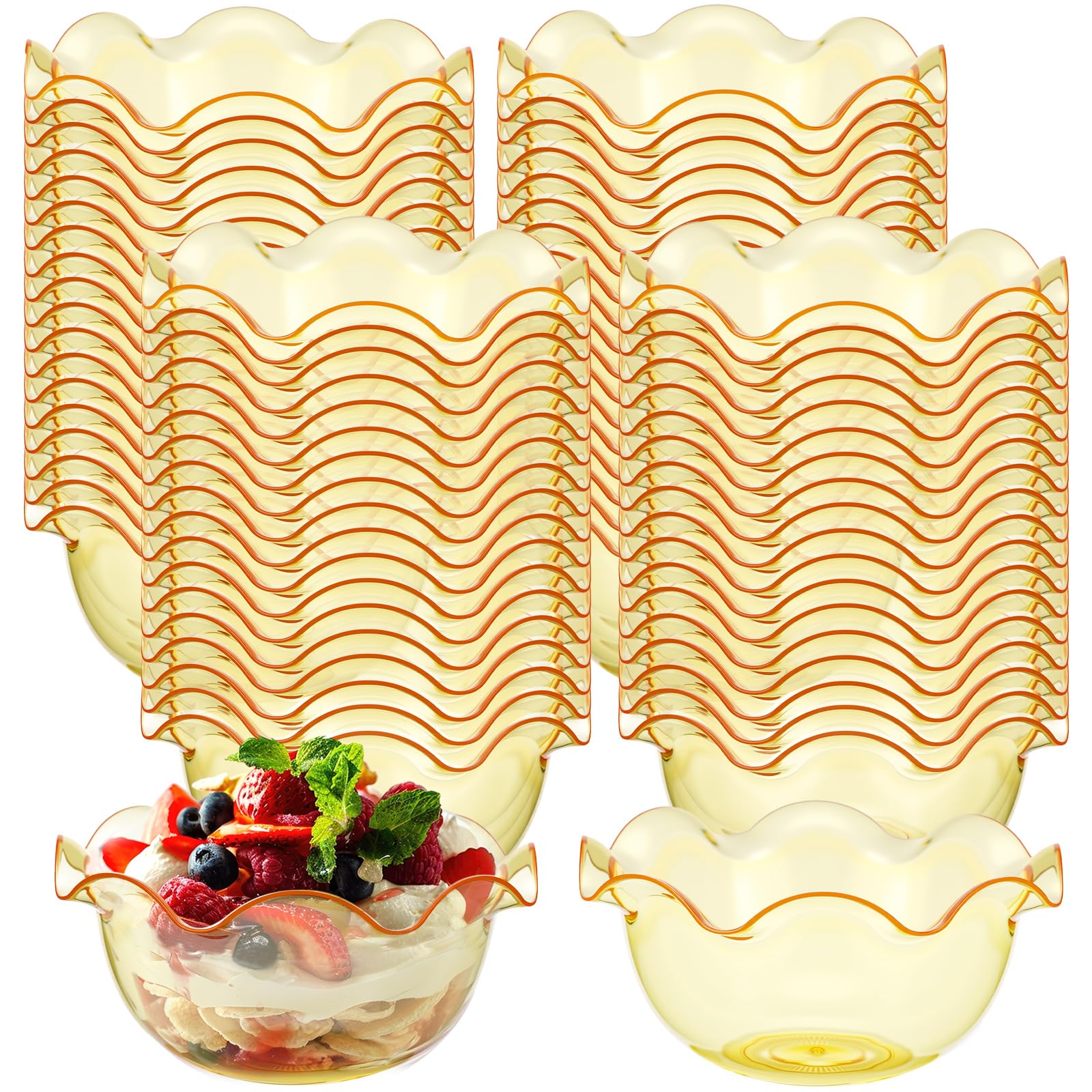 Newtay 100pcs 6oz Small Plastic Dessert Cups Ice Cream Bowl Reusable, Gold