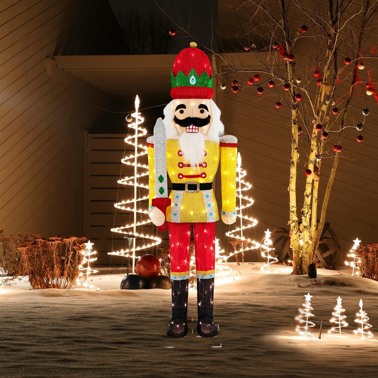COSTWAY Weihnachten Nussknacker Figur groß, beleuchtete Weihnachtsdeko XXL, 166 cm Weihnachtsfigur mit LED-Lichtern, Weihnachtsdekoration, Weihnachtsbeleuchtung für außen und innen