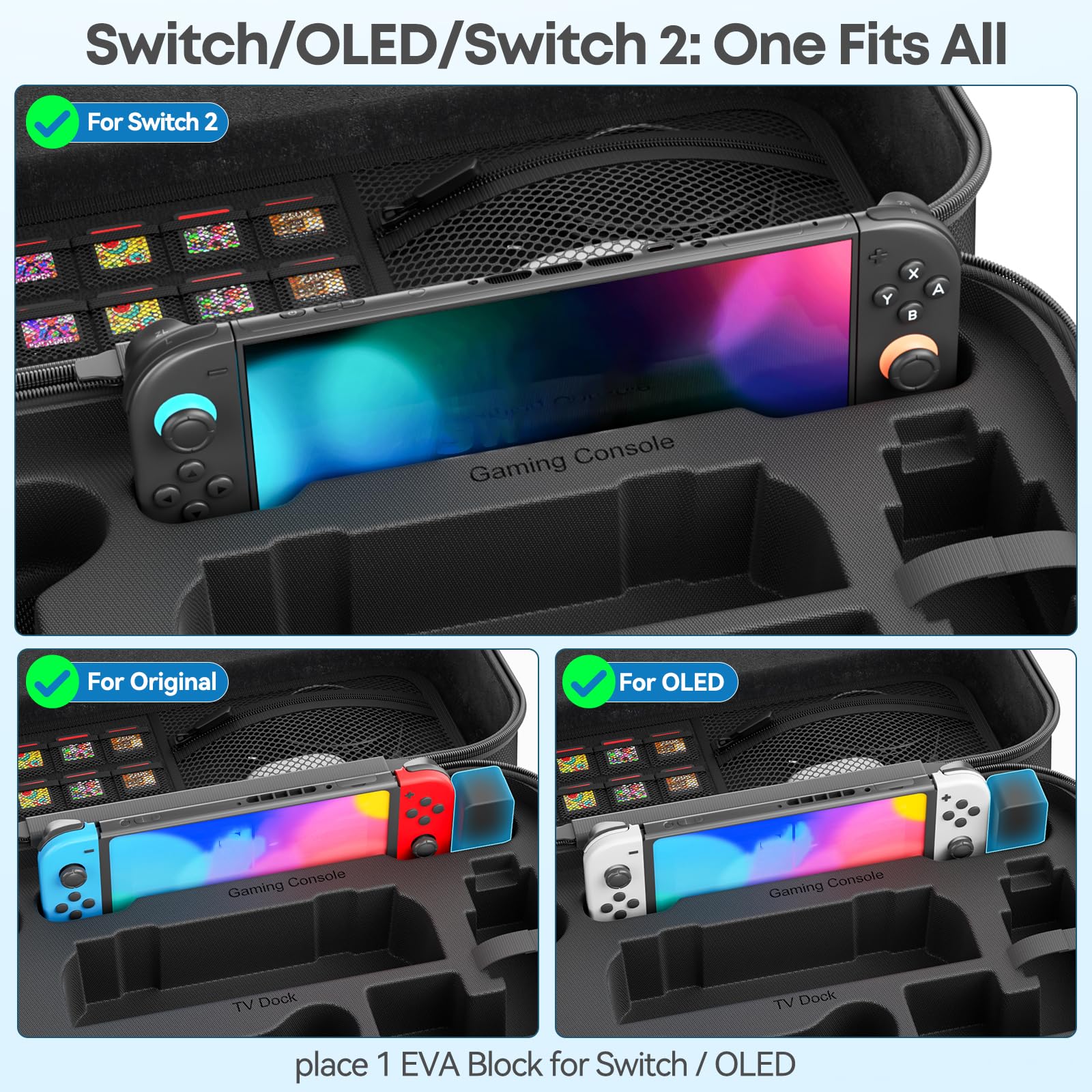 Gersker Étui de Transport pour Nintendo Switch 2/OLED/ Originale, Étui de Rangement avec 15 Emplacement pour Carte, Coque Dure EVA, Accessoire de Pochette Switch