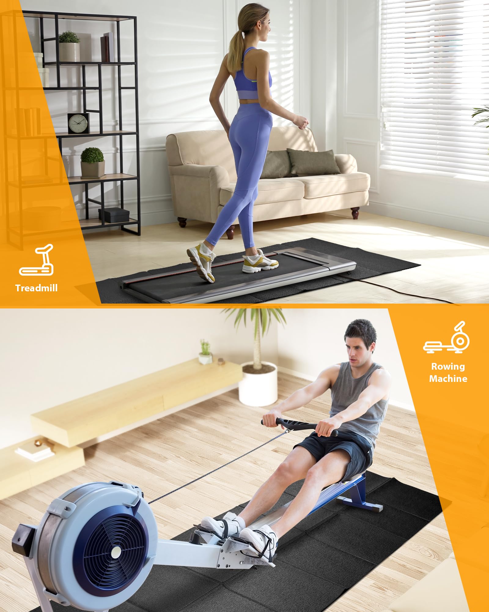 Tapete plegable de goma para caminadora, tapete para bicicleta estática con absorción de golpes, impermeable, antideslizante, para proteger el suelo para gimnasio en casa