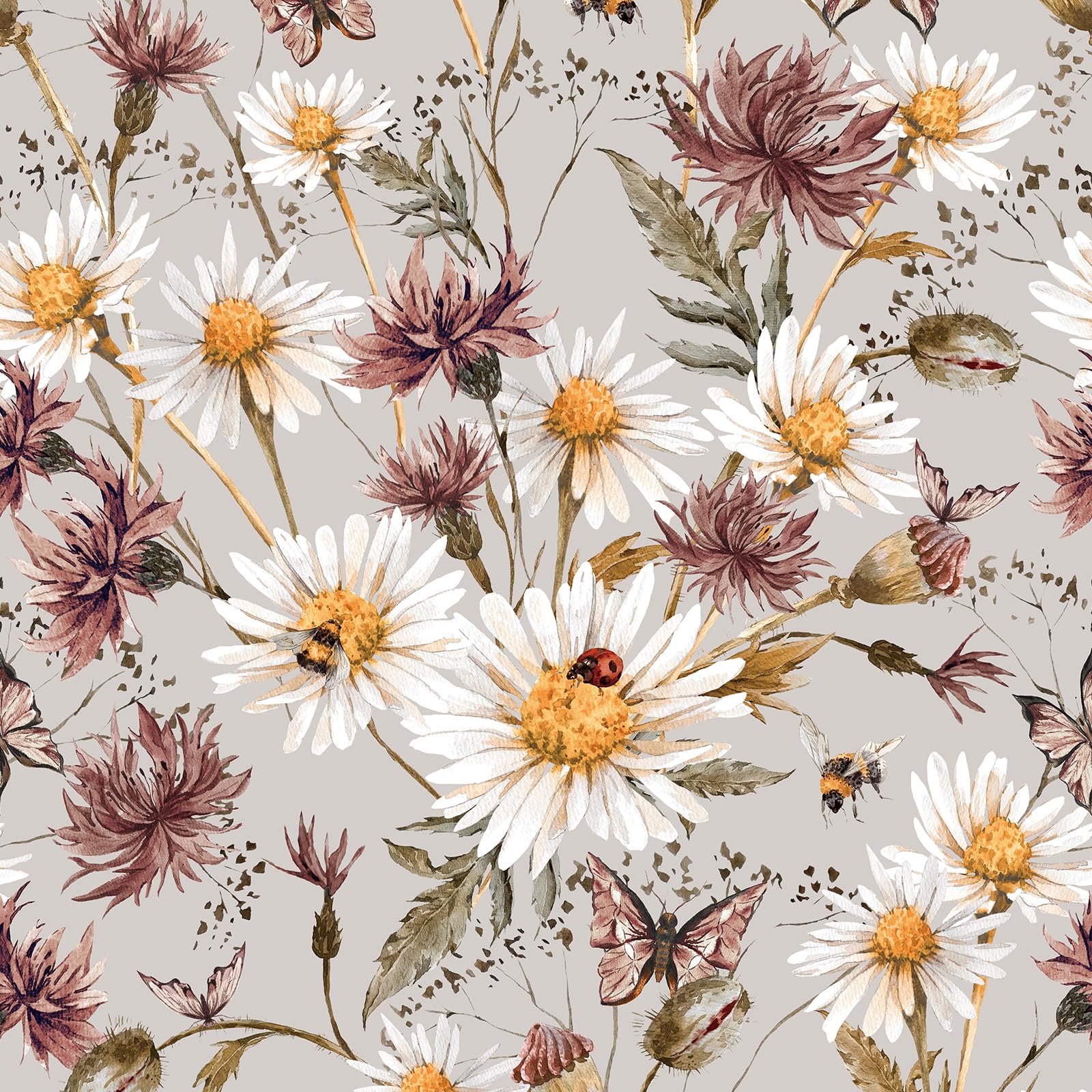 Papel tapiz floral gris Livelynine autoadhesivo fácil de limpiar y colocar