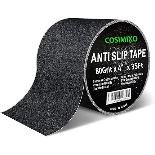 COSIMIXO 4" x 35Ft Heavy Duty Anti Slip Tape for Stairs Outdoor/Indoor Waterproof Grip Tape Safety Non Skid Roll for Stair Steps Traction Tread Staircases Non Slip Strips Black