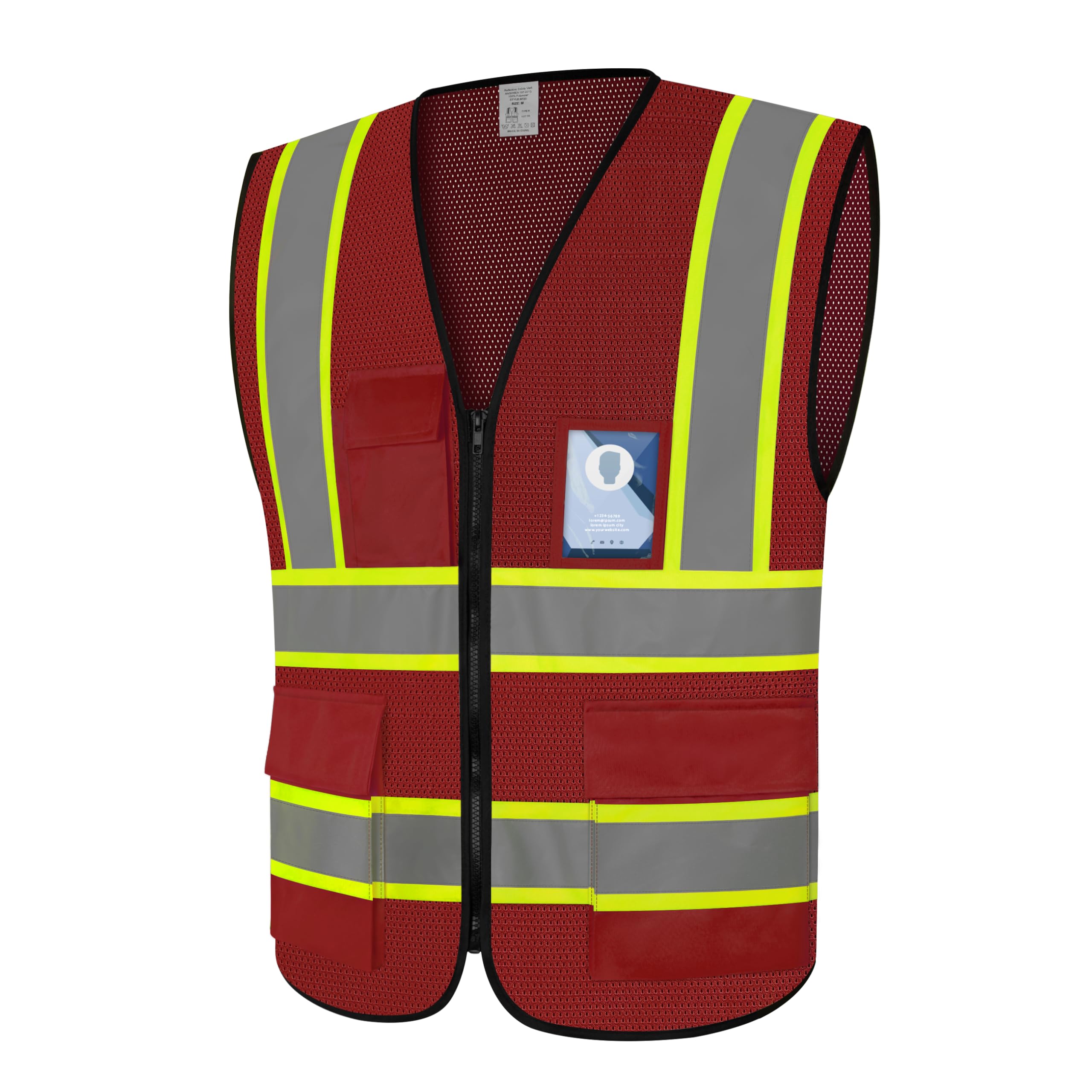 LIZMOF Red Safety Vest for Men, Hi Vis Vest with Zipper, Construction Work Vest for Men Women, High Visibility Apparel with Reflecitve Strips, ANSI