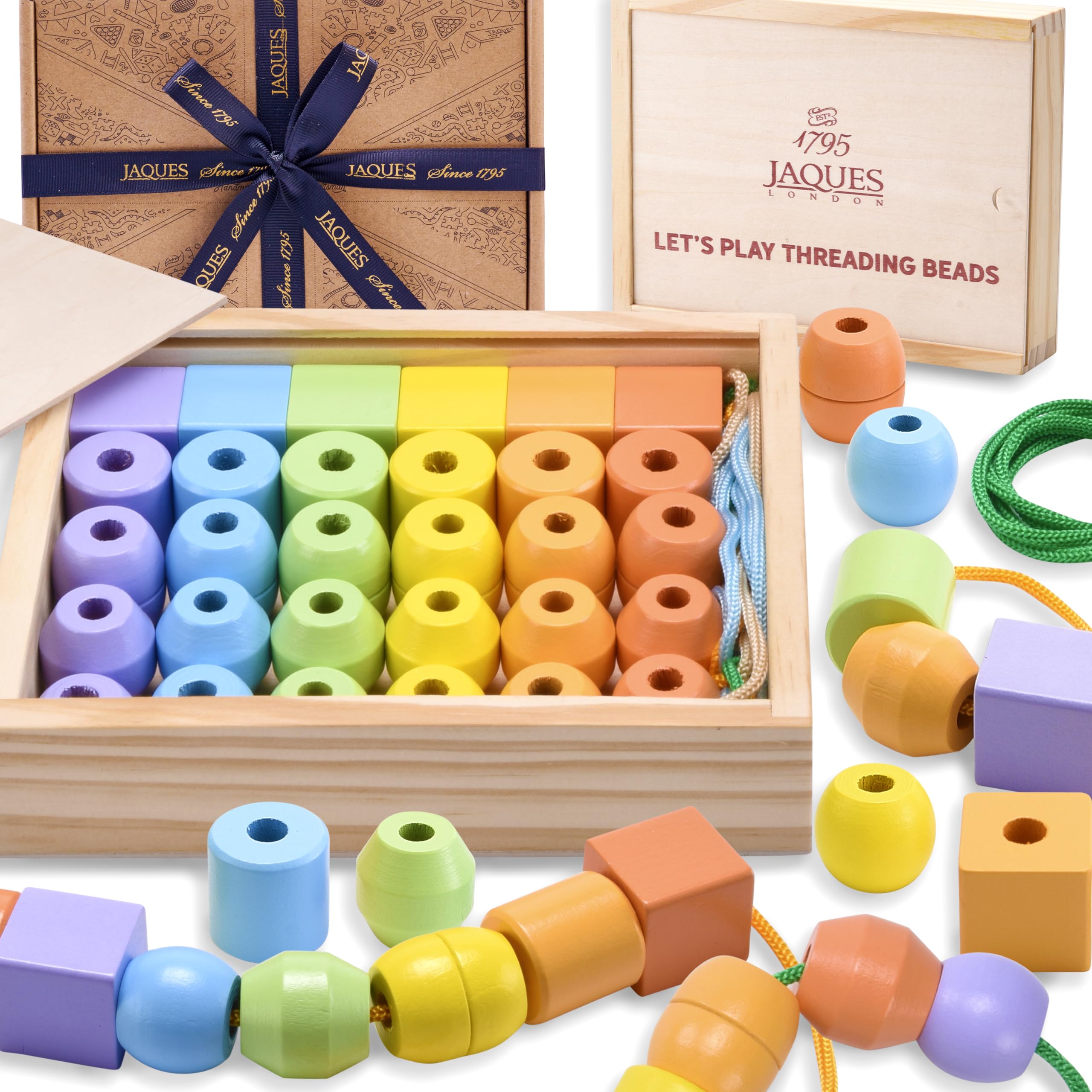 Jaques of London Toddler Threading Beads | Quality Wooden Toys for 3 4 5 Year Olds | Montessori Toys for Kids | Quality Since 1795