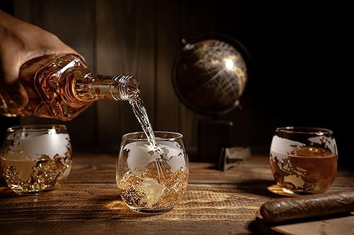 Miniatura 3 de The Wine Savant Vasos grabados con forma de globo del mundo de 10 onzas, juego de 4, vino, whisky, escocés, vodka agua o jugo, vasos de estilo