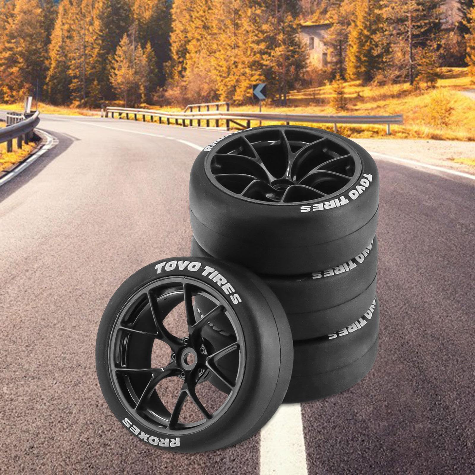 Amagogo 4X Ruote E Pneumatici per Veicoli Rc, Rc Auto Rally Pneumatici di Ricambio 12mm Mozzo Resistente all'Usura Durevole per Xv01 1/10 su Strada Touring Car Accessori, Nero