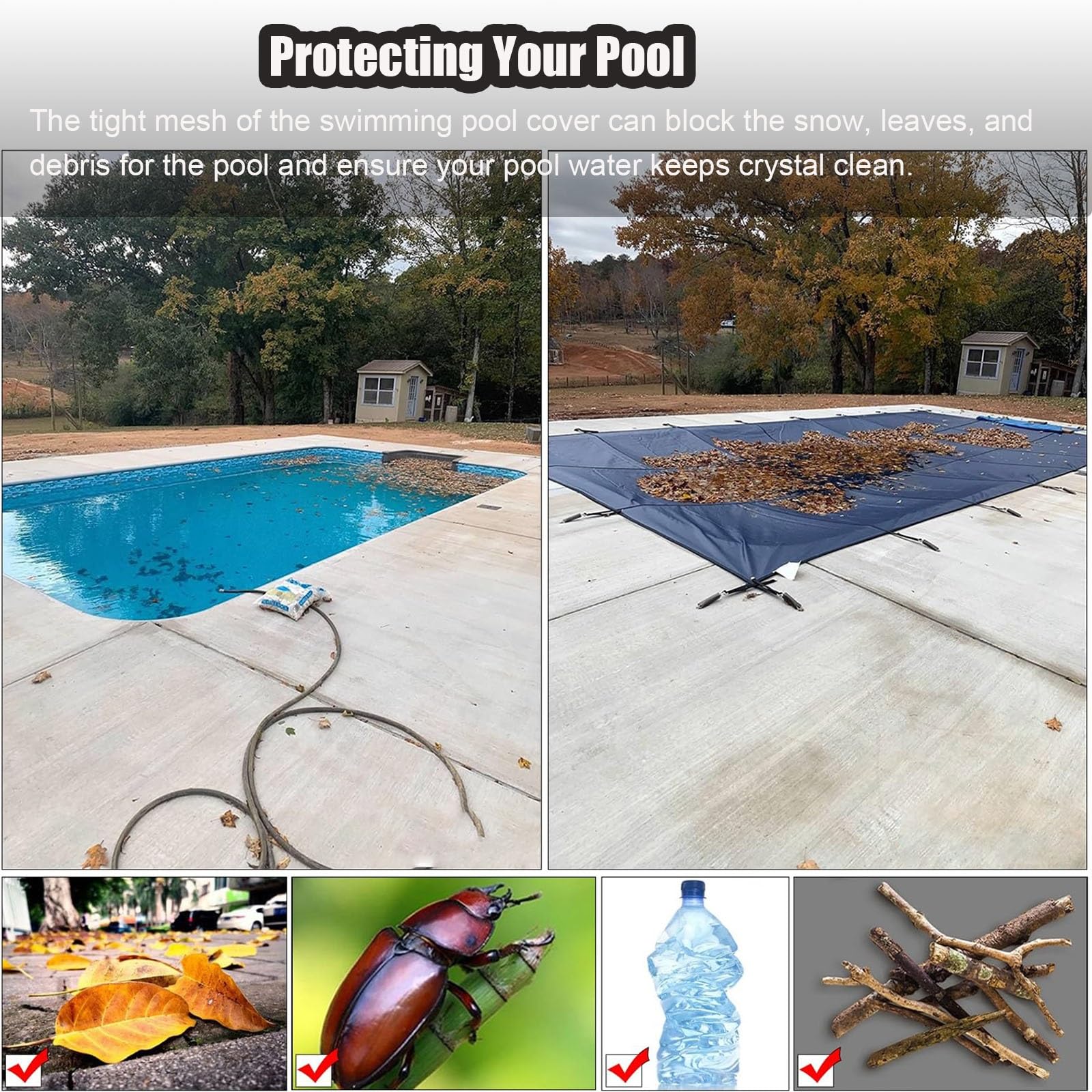 Cobertor Piscina Cubierta Funda Cubiertas de seguridad para piscinas elevadas, cubierta de malla de polipropileno para piscinas de invierno al aire libre para la protección de niños y mascotas con tod