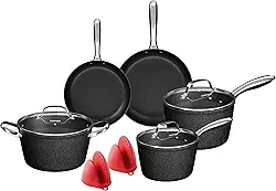 Mimo Style Conjunto de Panelas Black Rock, 7 Peças, Revestimento em Titânio, Compatível com Indução