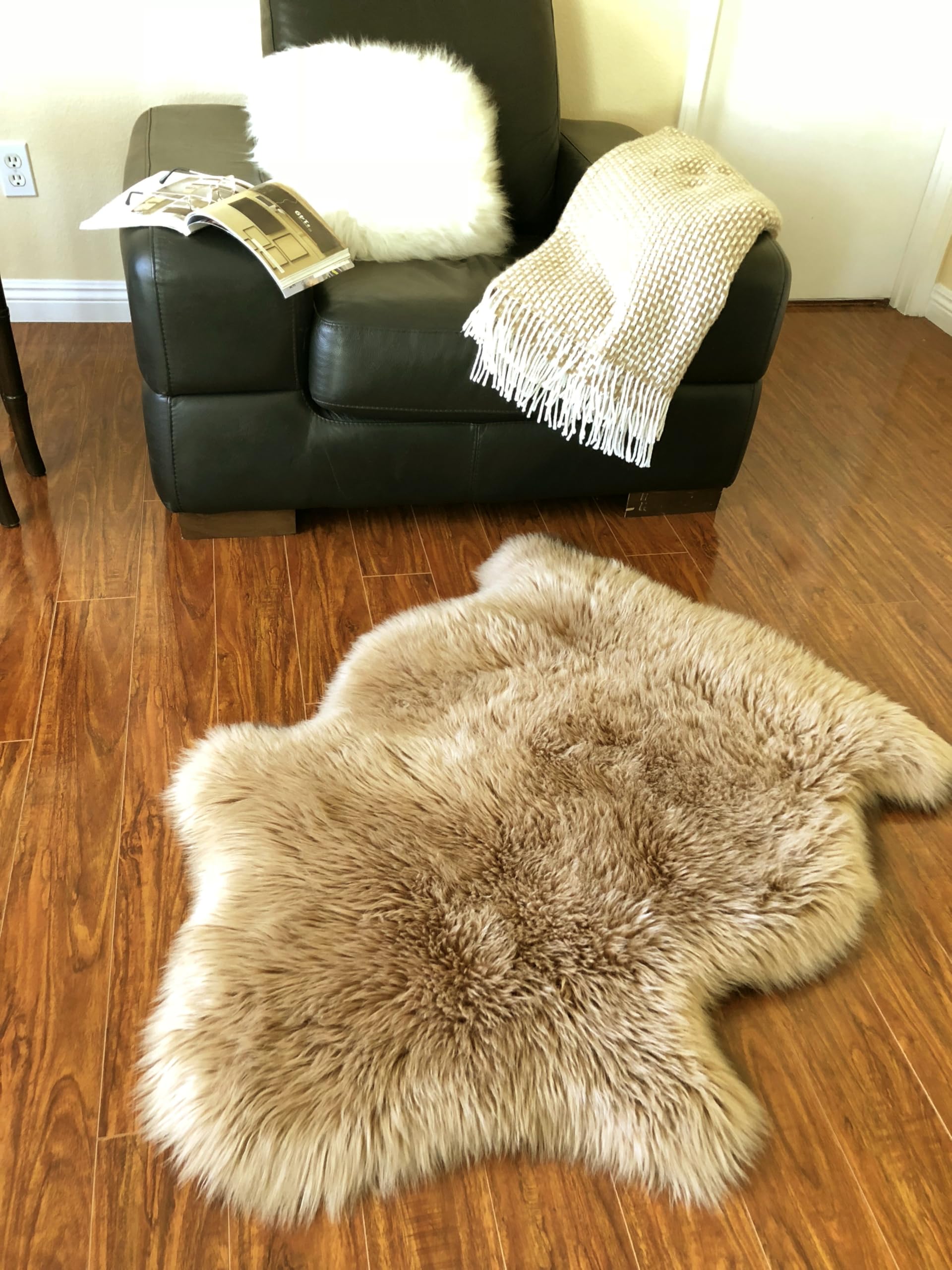 Free Shape Luxury Soft Fluffy Shag Area Rug Single 2’x3’, 60x90cm - Vegan Fur Ultra Soft Indoor Carpet Nursery Rugs for Bedroom Home Decor, Camel