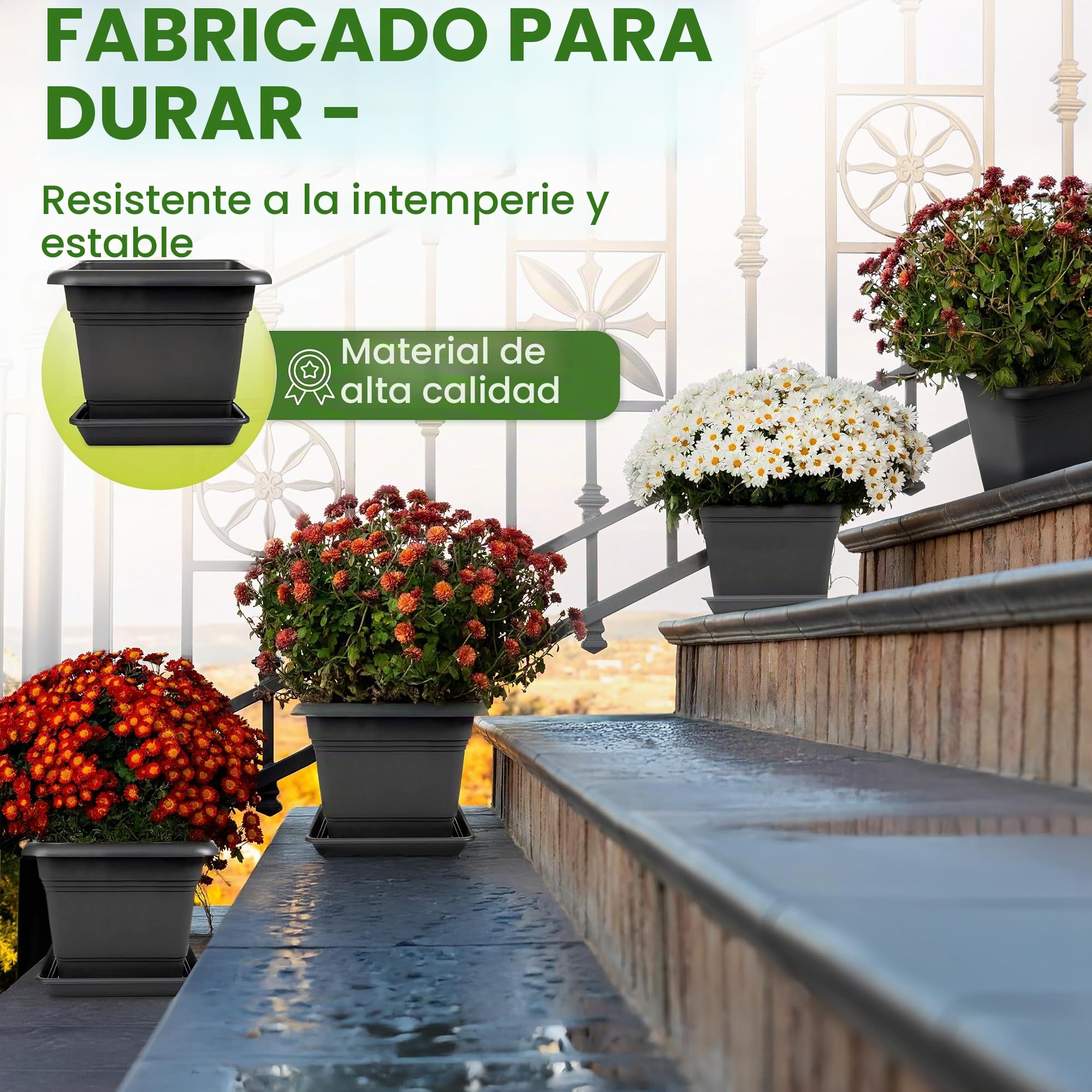 2friends Macetero grande antracita XXL, juego de 2 unidades para exterior, resistente y moderno para jardín y terraza