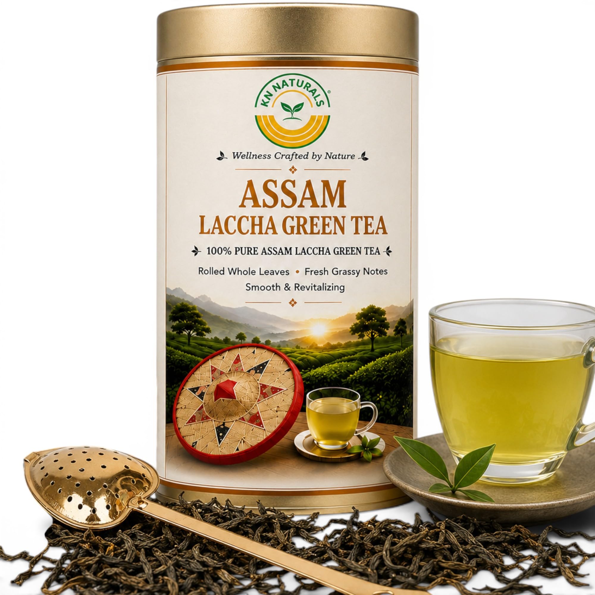 KN Naturals Premium Assam Laccha Green Tea | 100% Pure Assam Rolled Whole Leaf | Free Golden Heart Infuser | Fresh Grassy Flavor Smooth Refreshing Daily Wellness Tea | 75 Gm-picture-10