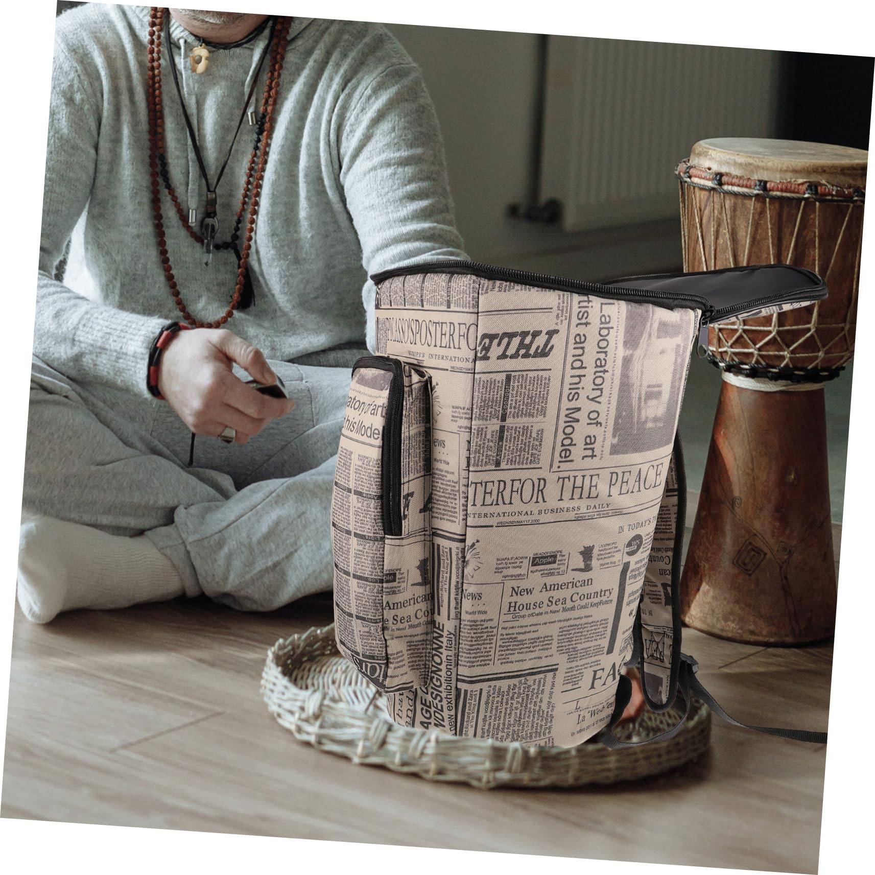 BESTonZON Afrikanischer Trommelkoffer - Afrikanische Trommel Tasche - Handgefertigte Trommel Tasche - Schwamm Djembe - Brown