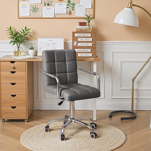 Miniatura 7 de Furmax silla de oficina con respaldo medio de piel sintética, silla ejecutiva moderna, ajustable, silla de escritorio para el hogar, silla de