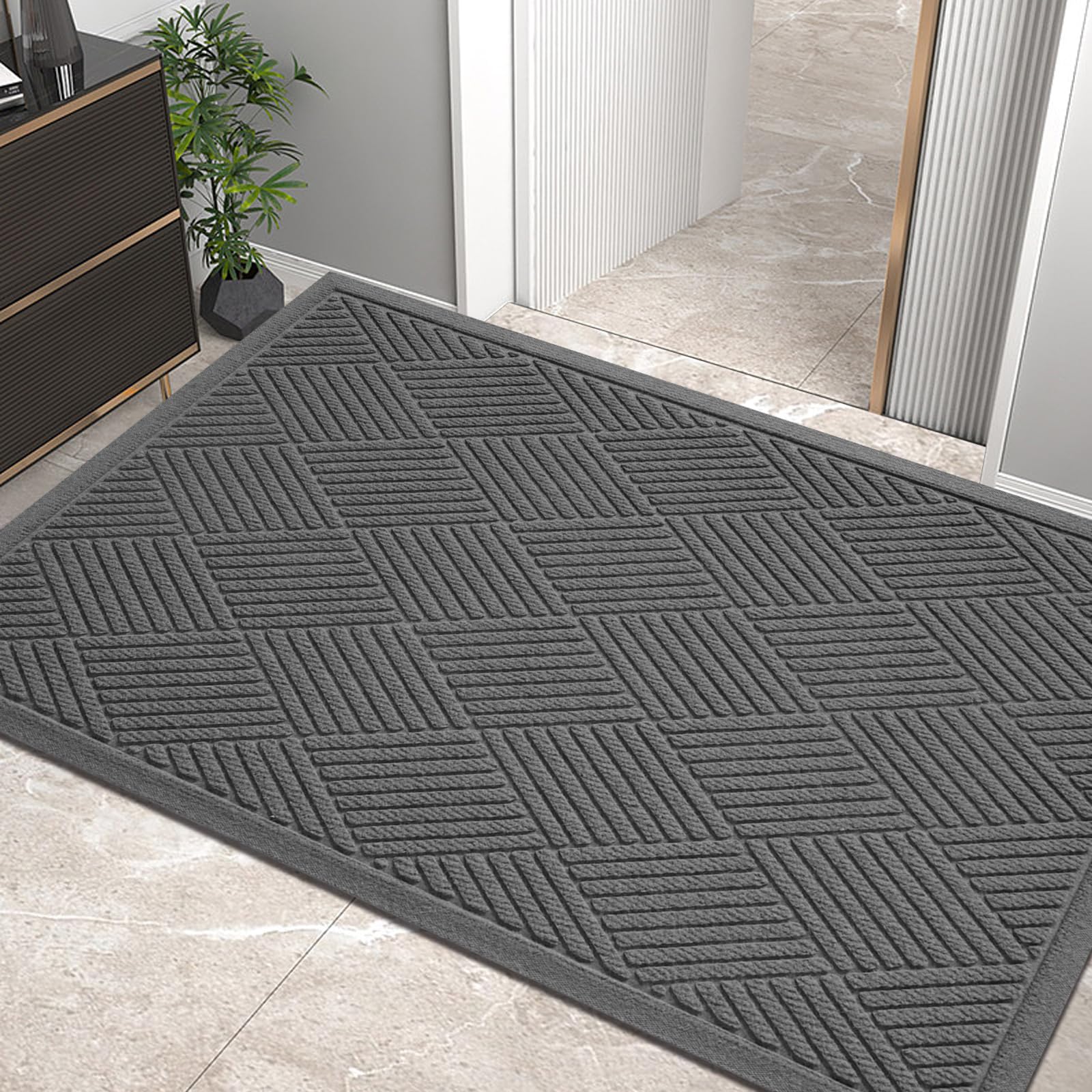 HIYARD Sturdy Front Door Mat, Absorbent Muddy Dirt Resist Welcome Door Mats Outdoor Indoor, Stain and Fade Resistant, Non-Slip Rubber Backing Low Profile Doormat for Entryway, 60×36, Charcoal