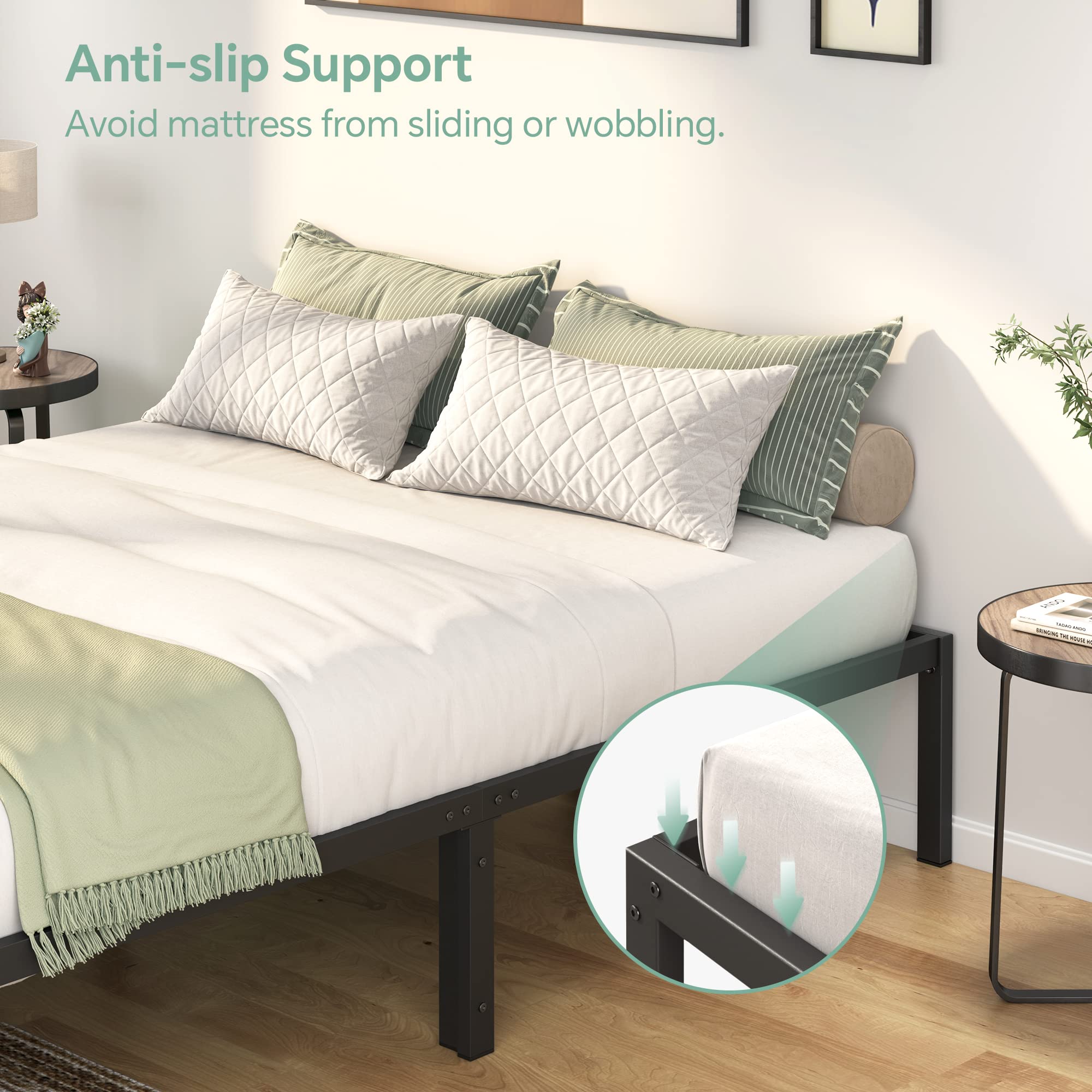 FEMOND Queen Bed Frame, 14 Inch Metal Bed Frame Platform with Storage, Noise Free, Heavy Duty Steel, No Box Spring Needed, Anti-Slip, Easy Assembly (Max Load: 2500lb)