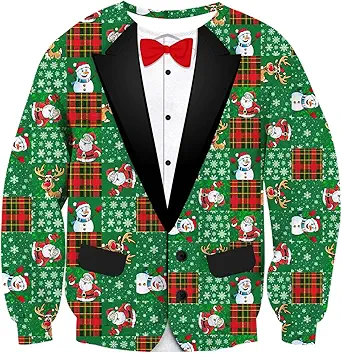 Idgreatim Unisex Ugly Christmas Crewneck Sweatshirt Novelty 3D Graphic Long Sleeve Sweater Shirt