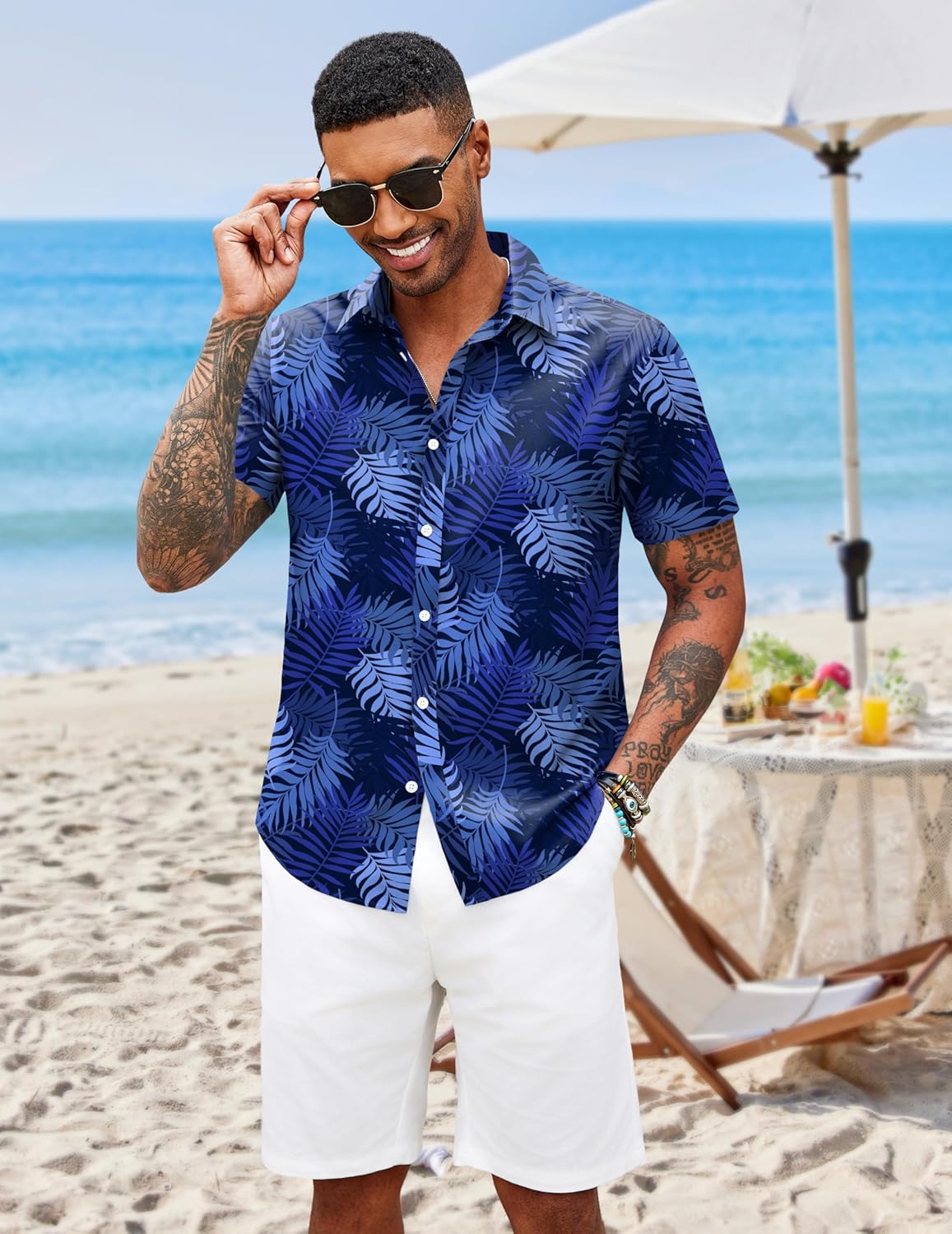 COOFANDY Mens Hawaiian Shirts Short Sleeve Button Down Aloha Shirt Casual Beach Clothes - Image 4
