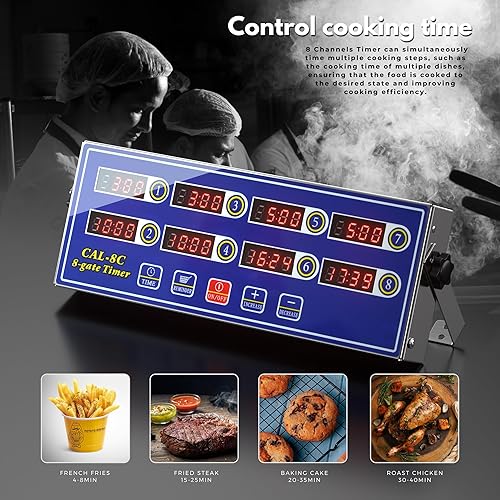 Miniatura 2 de Temporizador digital de cocina de 8 canales, recordatorio de reloj, alarma comercial de anillo ruidoso, temporizadores de acero inoxidable, cálculo