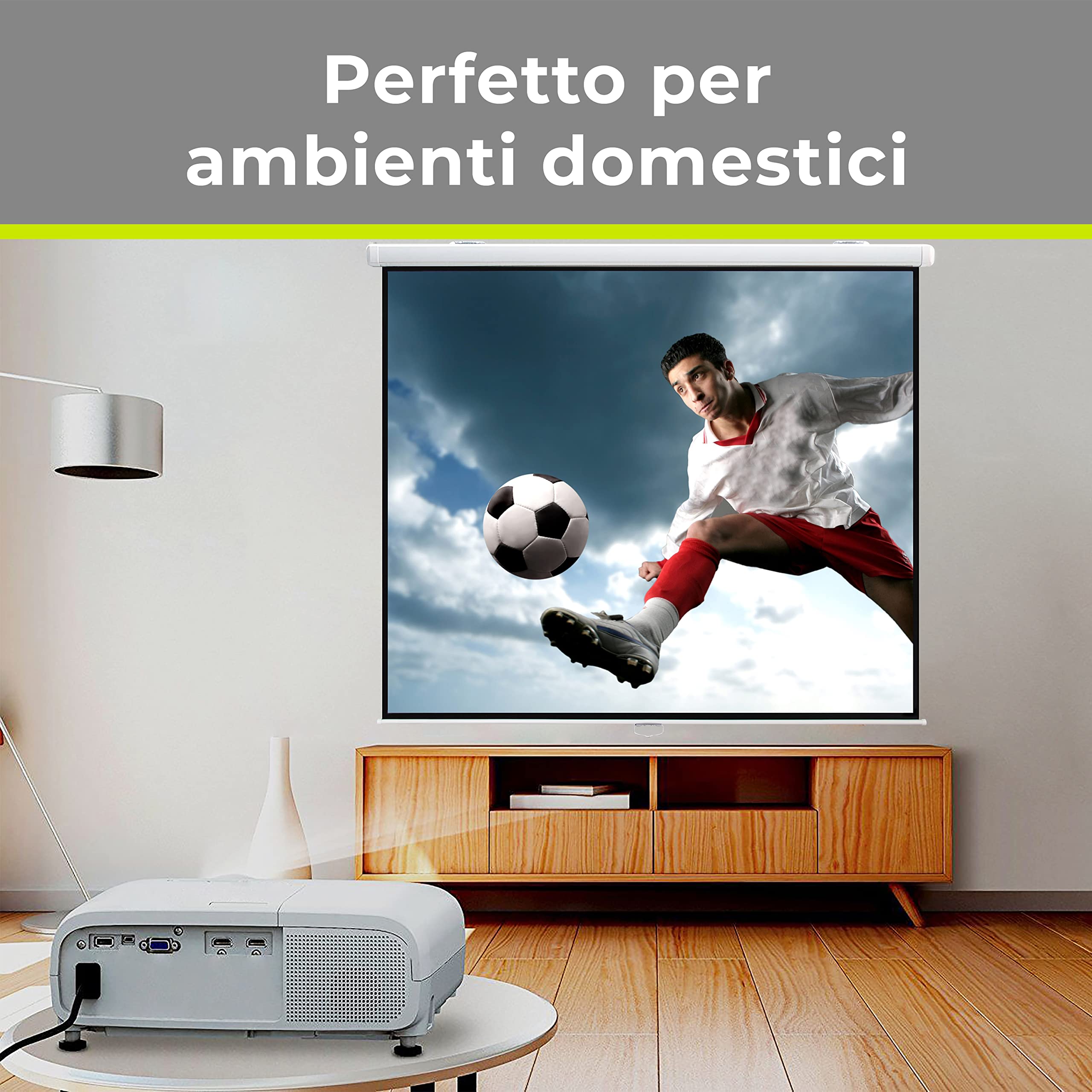 GAINUP Schermo Proiettore Manuale | 200x200cm (111 Pollici) 200cm | Formato 4:3 16:9 16:10 - Telo Bianco con Retro Nero - Telo Proiezione a Molla 2 Metri - Videoproiezione 2mt 3D Full HD 4K UltraHD 8K